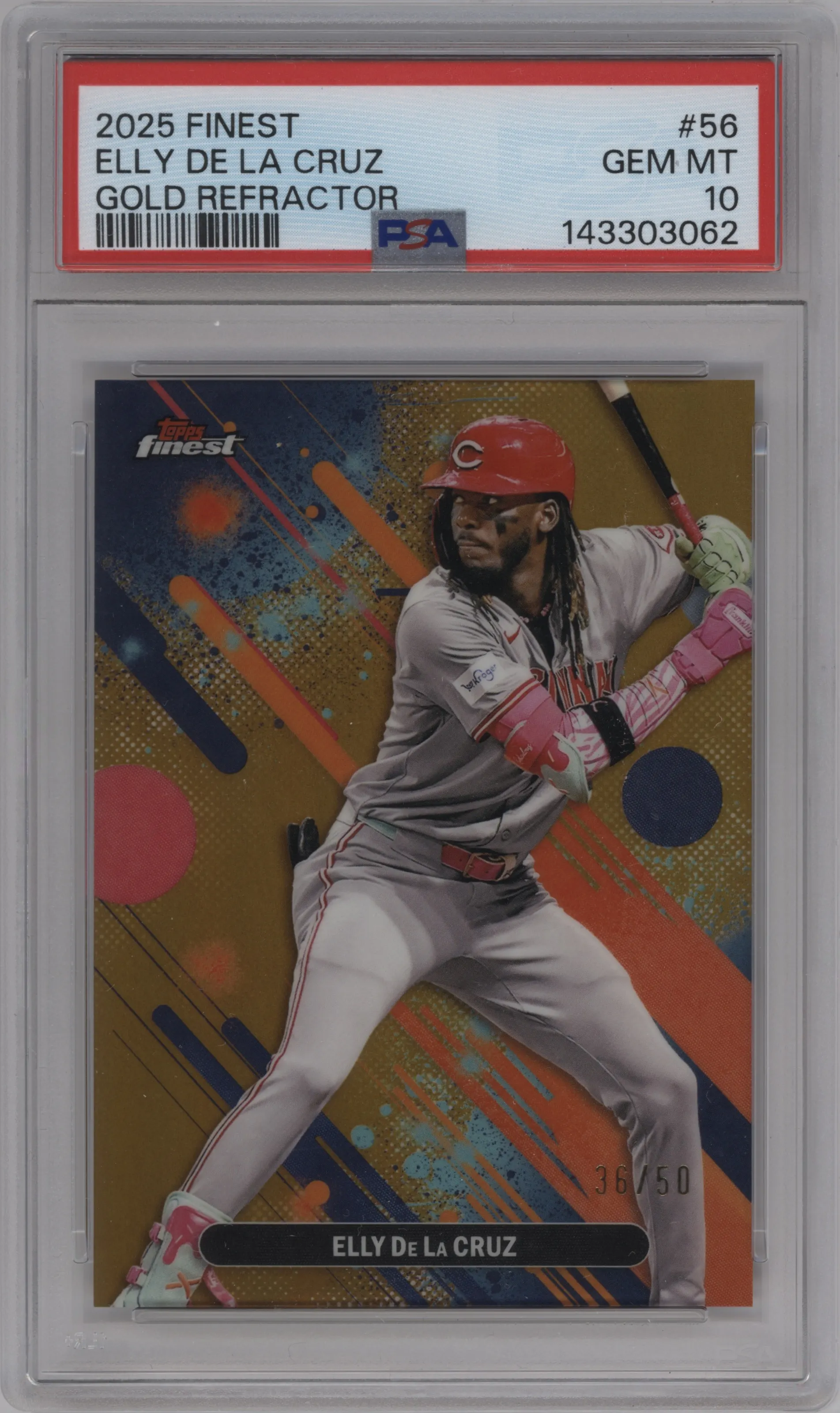 2025 Topps Finest Elly De La Cruz Gold Refractor #56 PSA 10