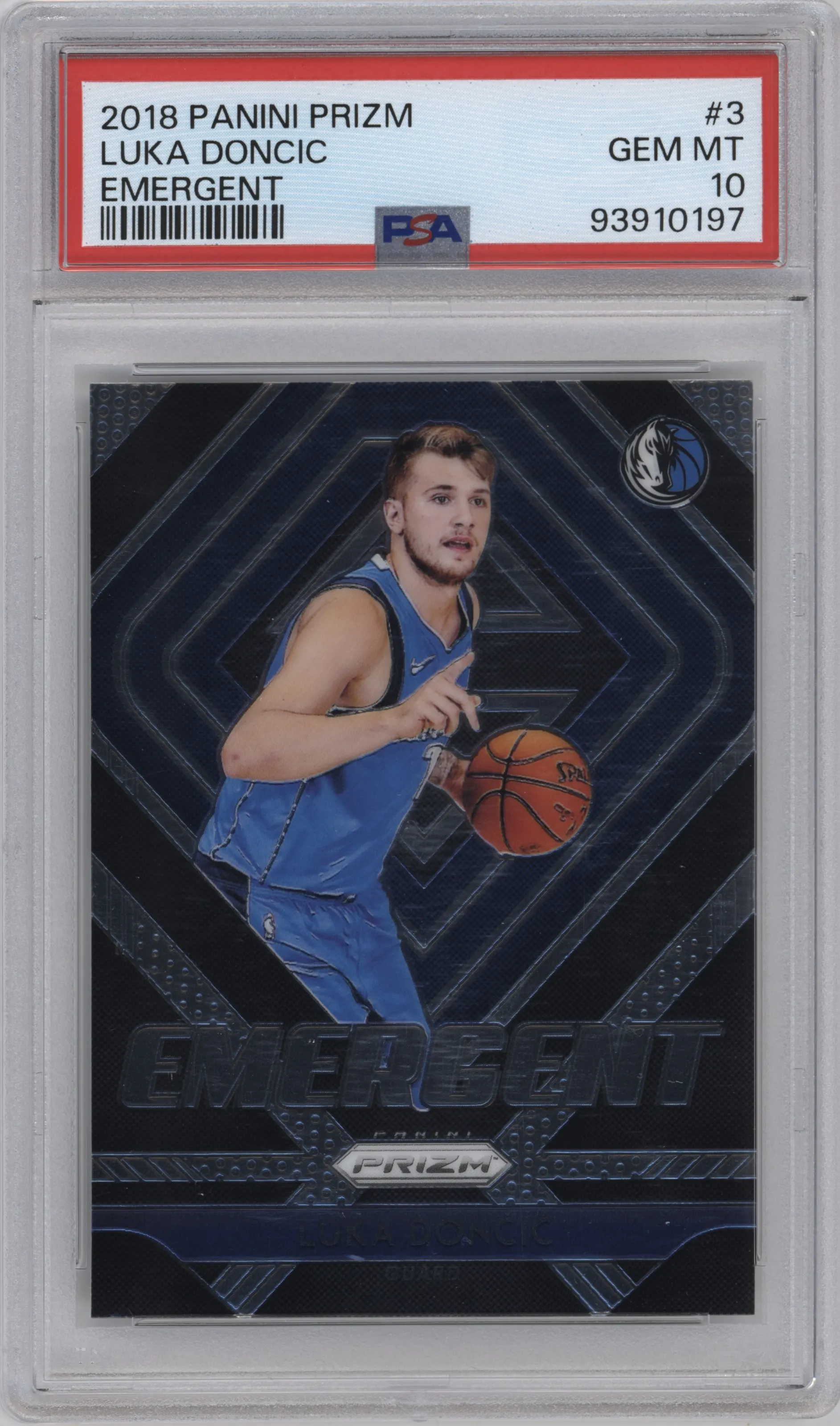 Luka Doncic from the 2018-19 Panini Prizm set graded by PSA and given an overall grade of 10.