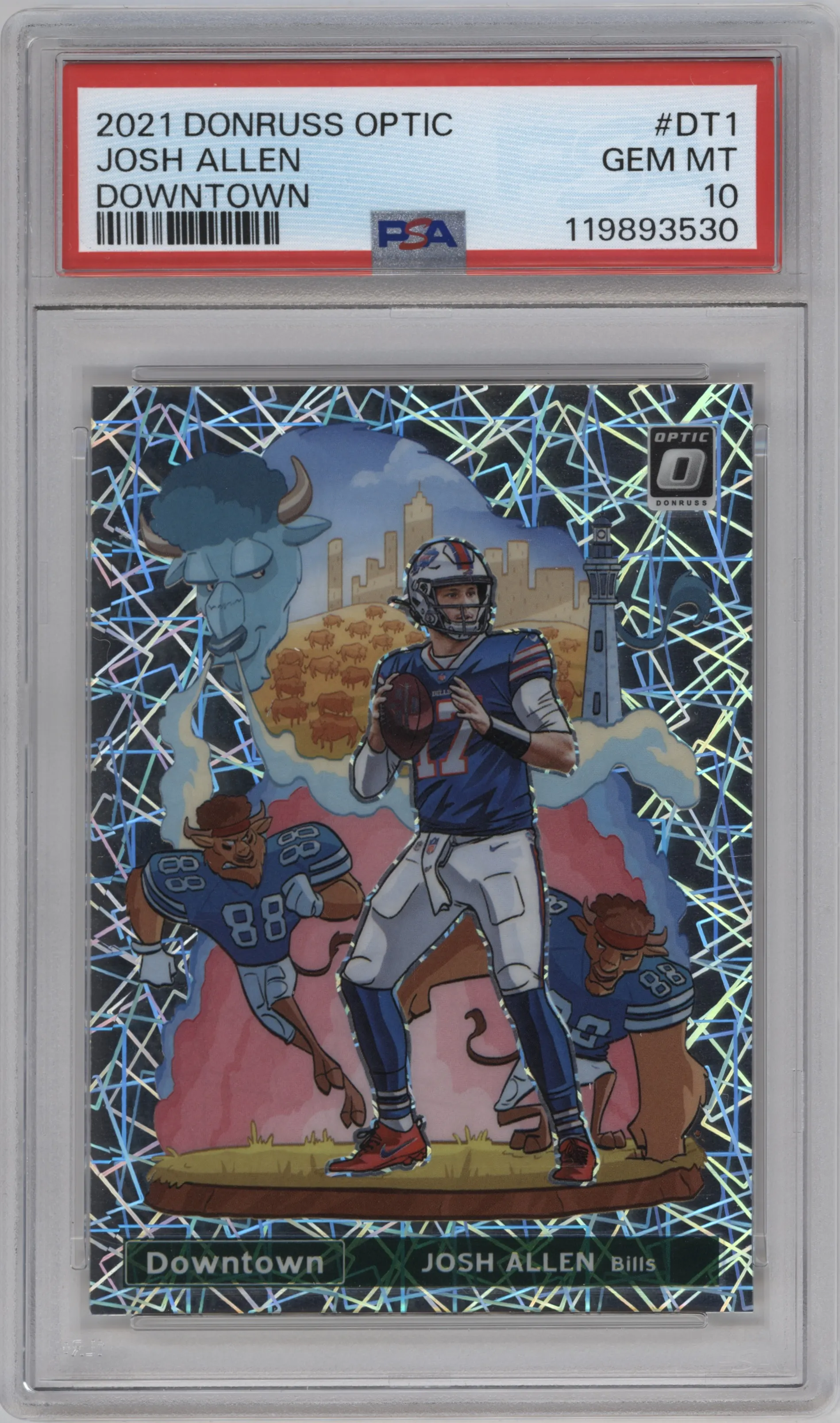 Josh Allen from the 2021 Panini Donruss Optic set graded by PSA and given an overall grade of 10.