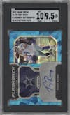 Tony Romo from the 2022 Panini Prizm set featuring a Blue Ice parallel graded by SGC and given an overall grade of 9.5.