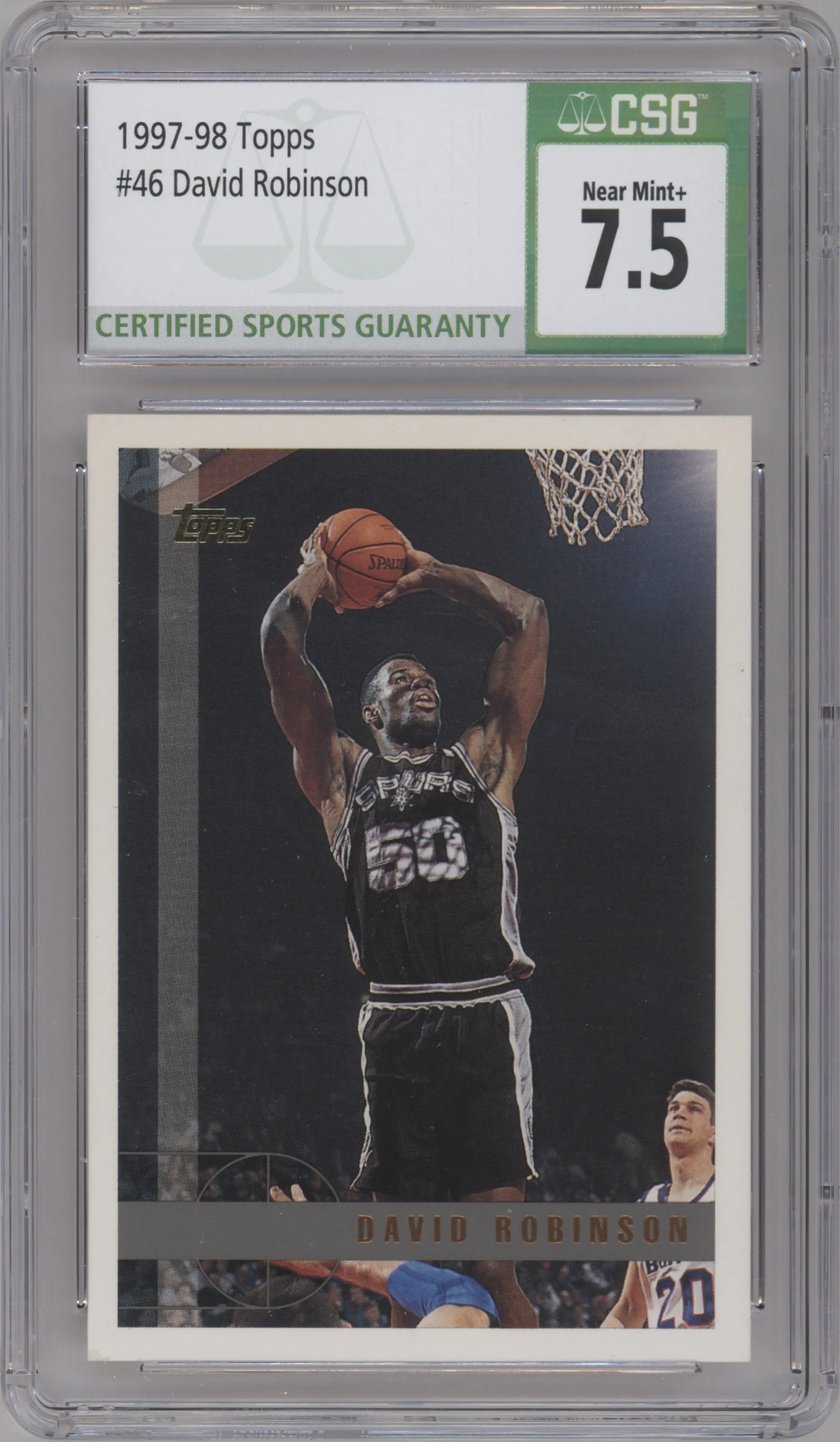 David Robinson from the 1997-98 Topps  set graded by CSG and given an overall grade of 7.5.