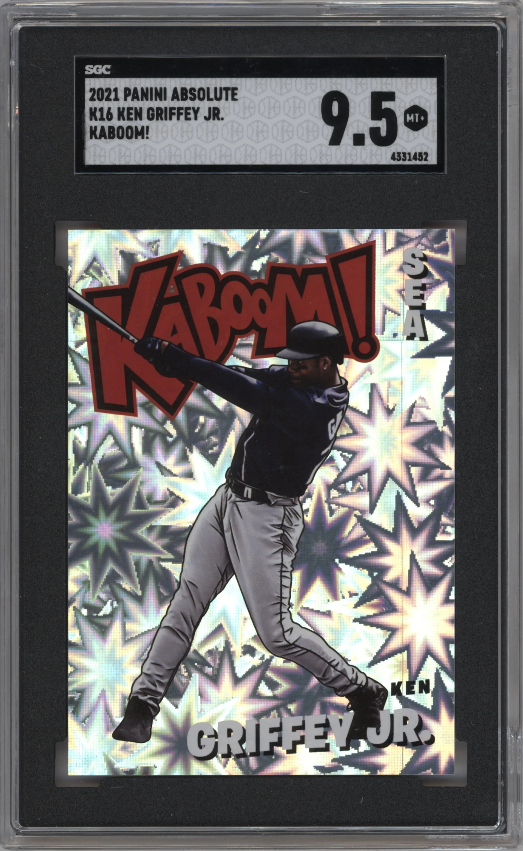 Ken Griffey Jr. from the 2021 Panini Absolute set graded by SGC and given an overall grade of 9.5.