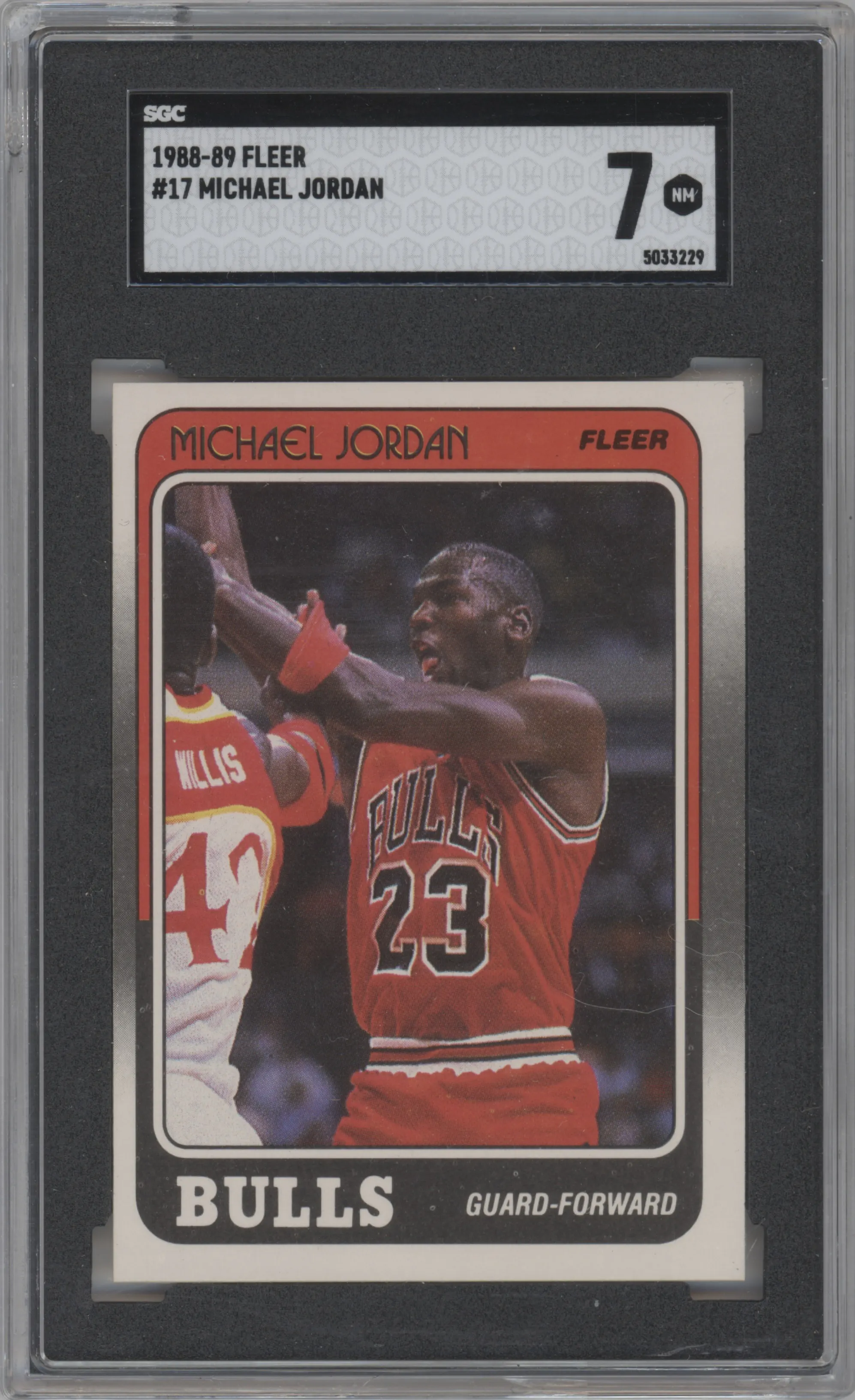 Michael Jordan from the 1988-89 Fleer set graded by SGC and given an overall grade of 7.