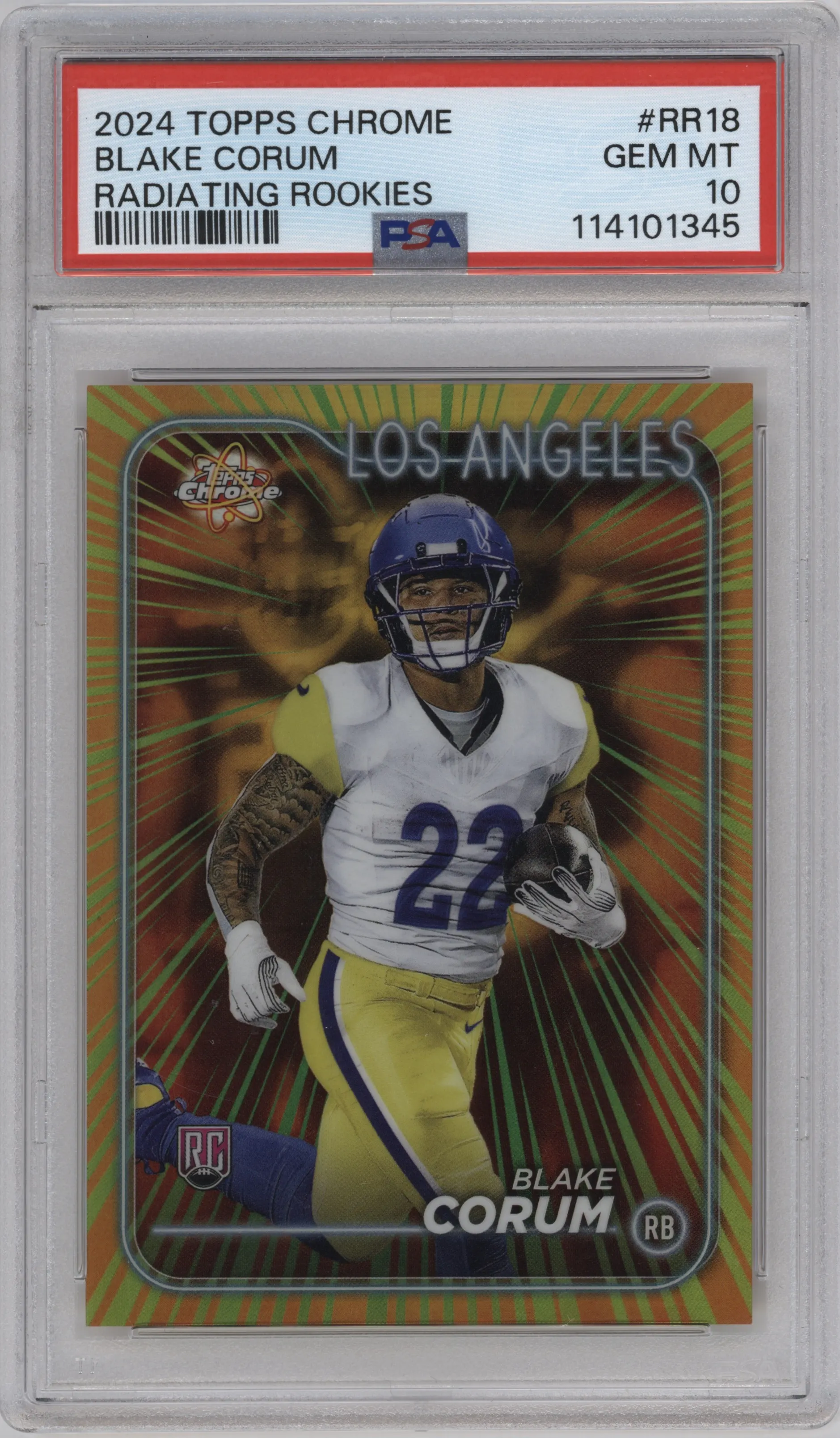 2024 Topps Chrome Radiating Rookies Blake Corum PSA 10