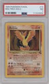 Moltres from the 1999 Pokemon set graded by PSA and given an overall grade of 7.
