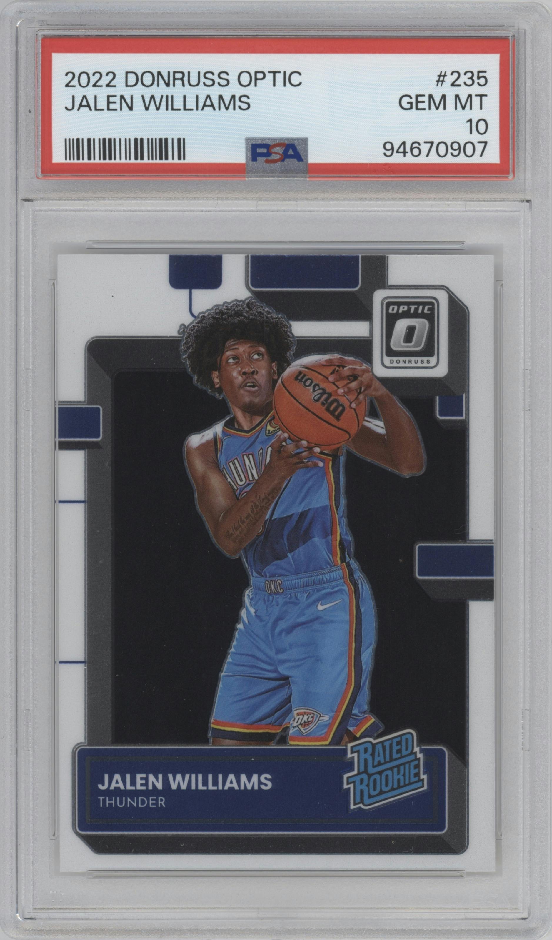 Jalen Williams from the 2022-23 Panini Donruss Optic  set graded by PSA and given an overall grade of 10.