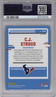 C.J. Stroud from the 2023 Donruss Optic set featuring a  Purple Shock parallel graded by PSA and given an overall grade of 10.
