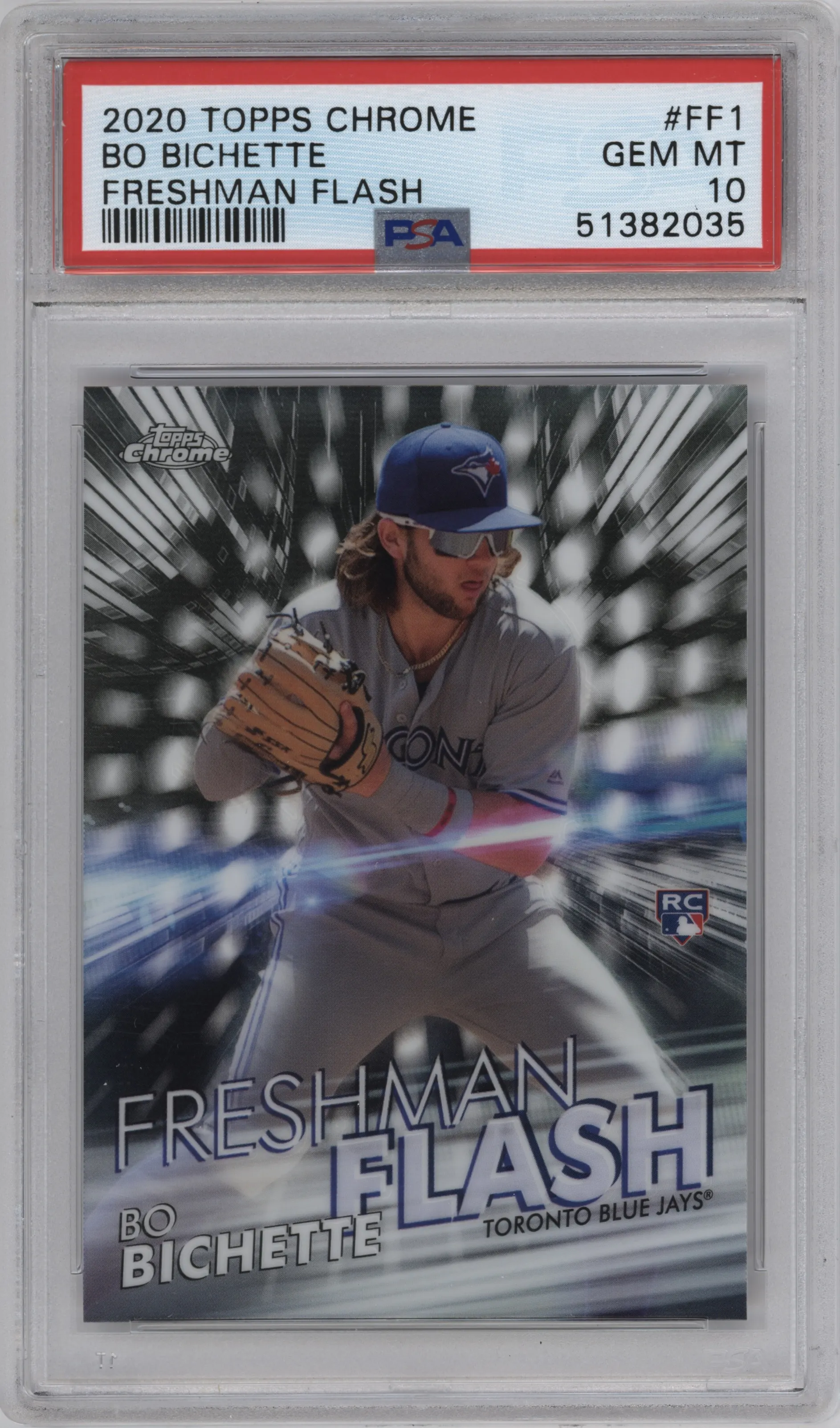 Bo Bichette from the 2020 Topps Chrome set graded by PSA and given an overall grade of 10.