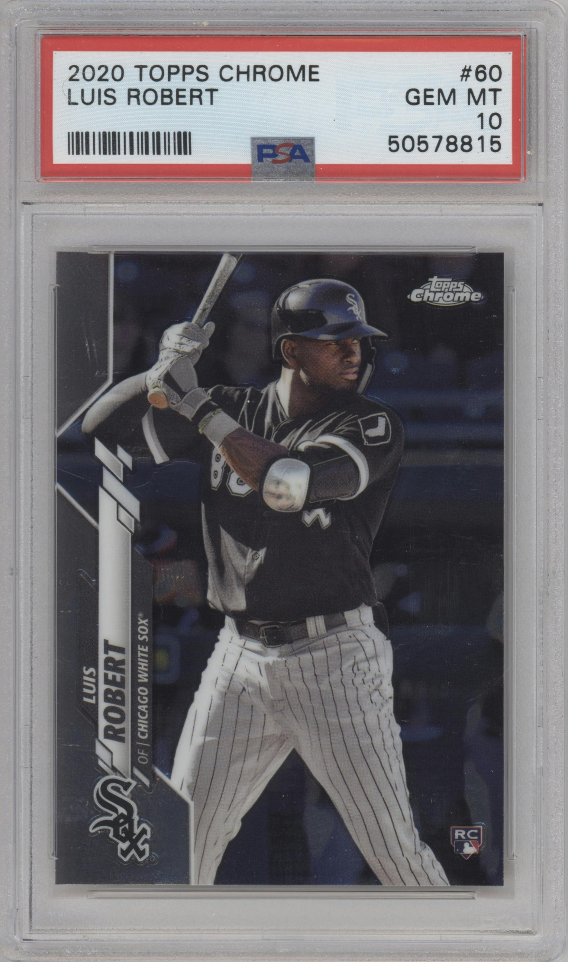 Luis Robert from the 2020 Topps Chrome set graded by PSA and given an overall grade of 10.