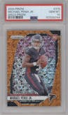 Michael Penix Jr. from the 2024 Panini Prizm set featuring a Disco parallel graded by PSA and given an overall grade of 10.