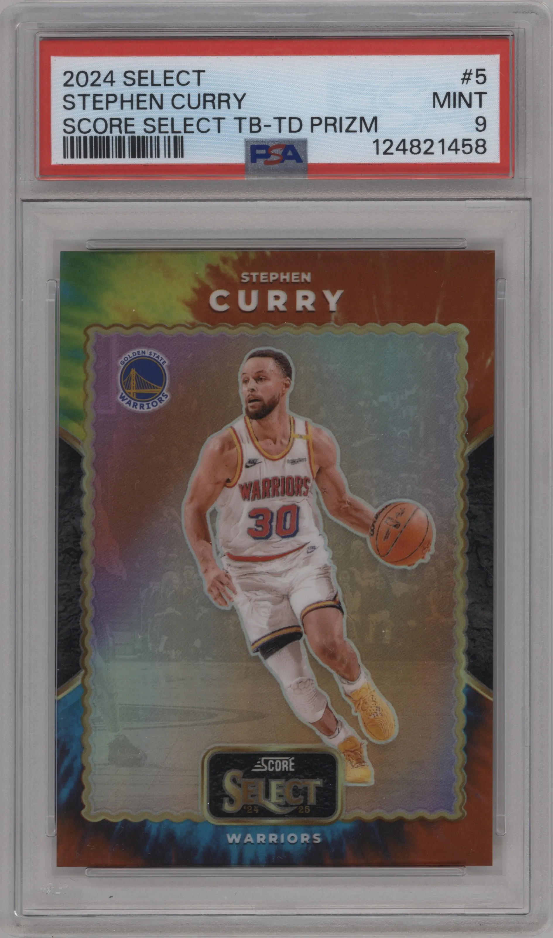 2024 Panini Select Score Select Throwback Stephen Curry Tie Dye Prizm PSA 9