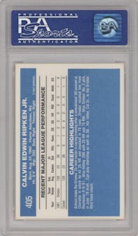 Cal Ripken, Jr. from the 1982 Donruss set graded by PSA and given an overall grade of 8.