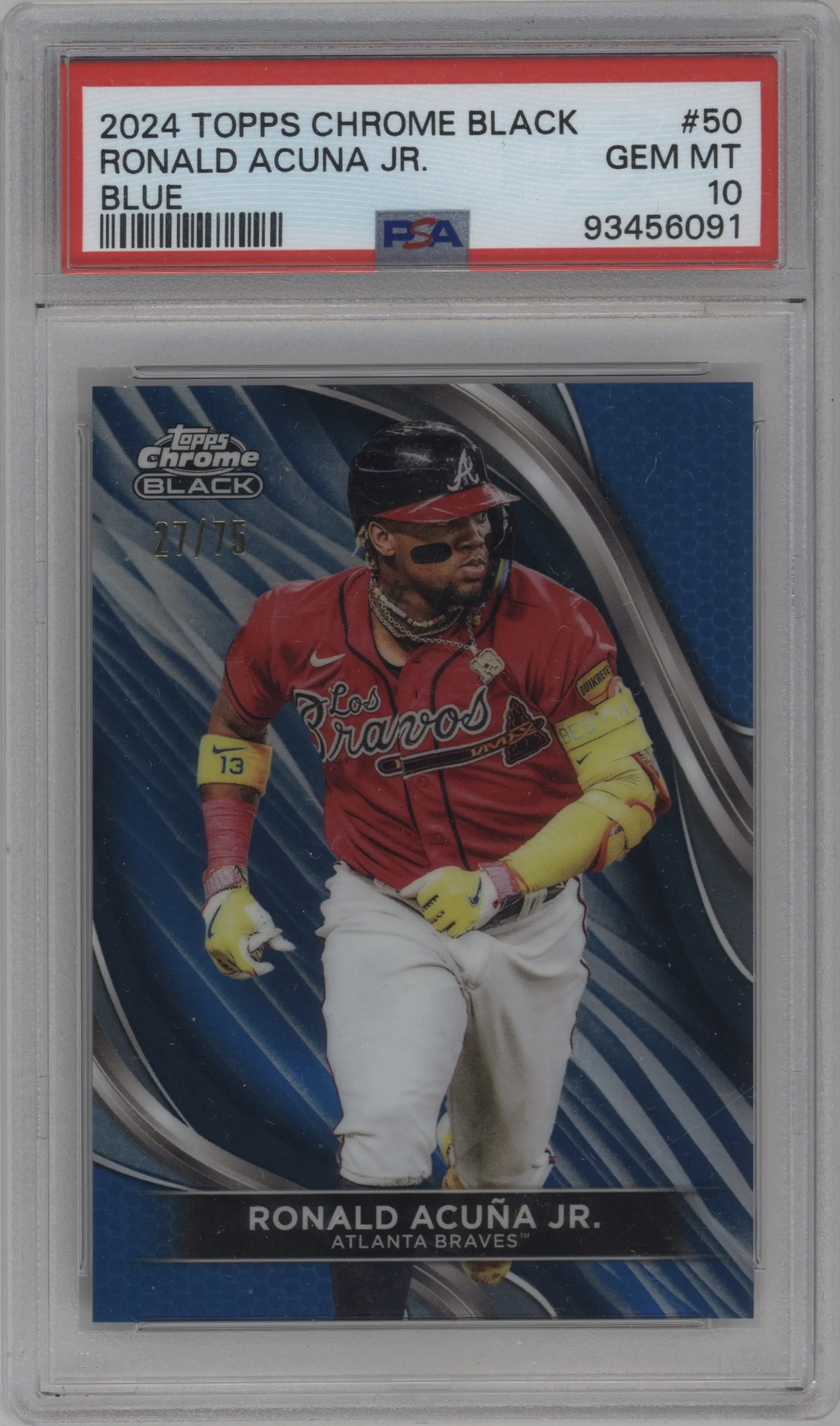 2024 2024 Topps Chrome Black Topps Chrome Black Ronald Acuna Jr. Blue Refractor PSA 10