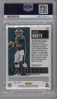 Jalen Hurts from the 2020 Panini Contenders Optic set featuring a Teal parallel graded by PSA and given an overall grade of 9.