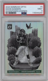 Deion Sanders from the 2024 Donruss Optic set graded by PSA and given an overall grade of 9.