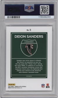 Deion Sanders from the 2024 Donruss Optic set graded by PSA and given an overall grade of 9.