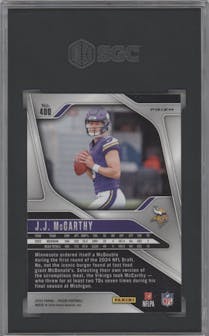 J.J. McCarthy from the 2024 Panini Prizm set featuring a Silver Prizm parallel graded by SGC and given an overall grade of 9.5.
