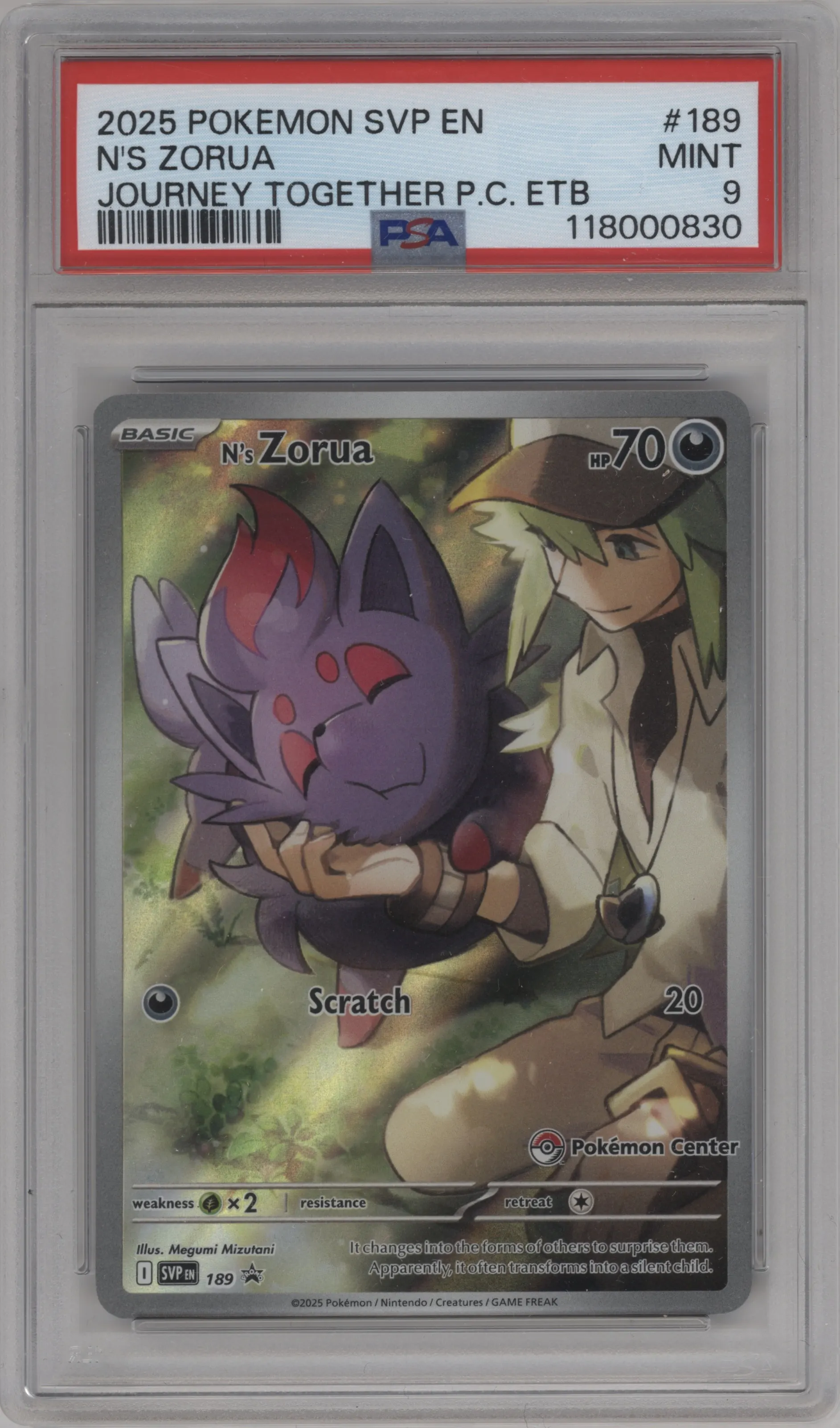 2025 Pokemon SV N's Zorua Journey Together Pokémon Center Elite Trainer Box #189 PSA 9