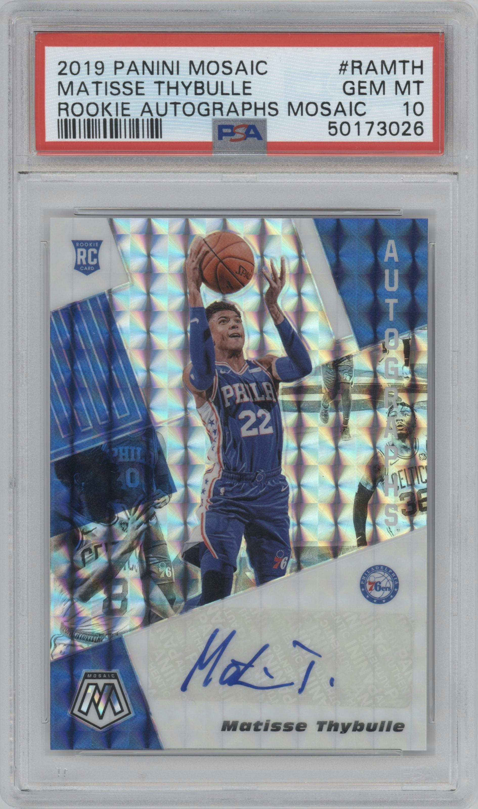 Matisse Thybulle from the 2019-20 Panini Mosaic  set graded by PSA and given an overall grade of 10.