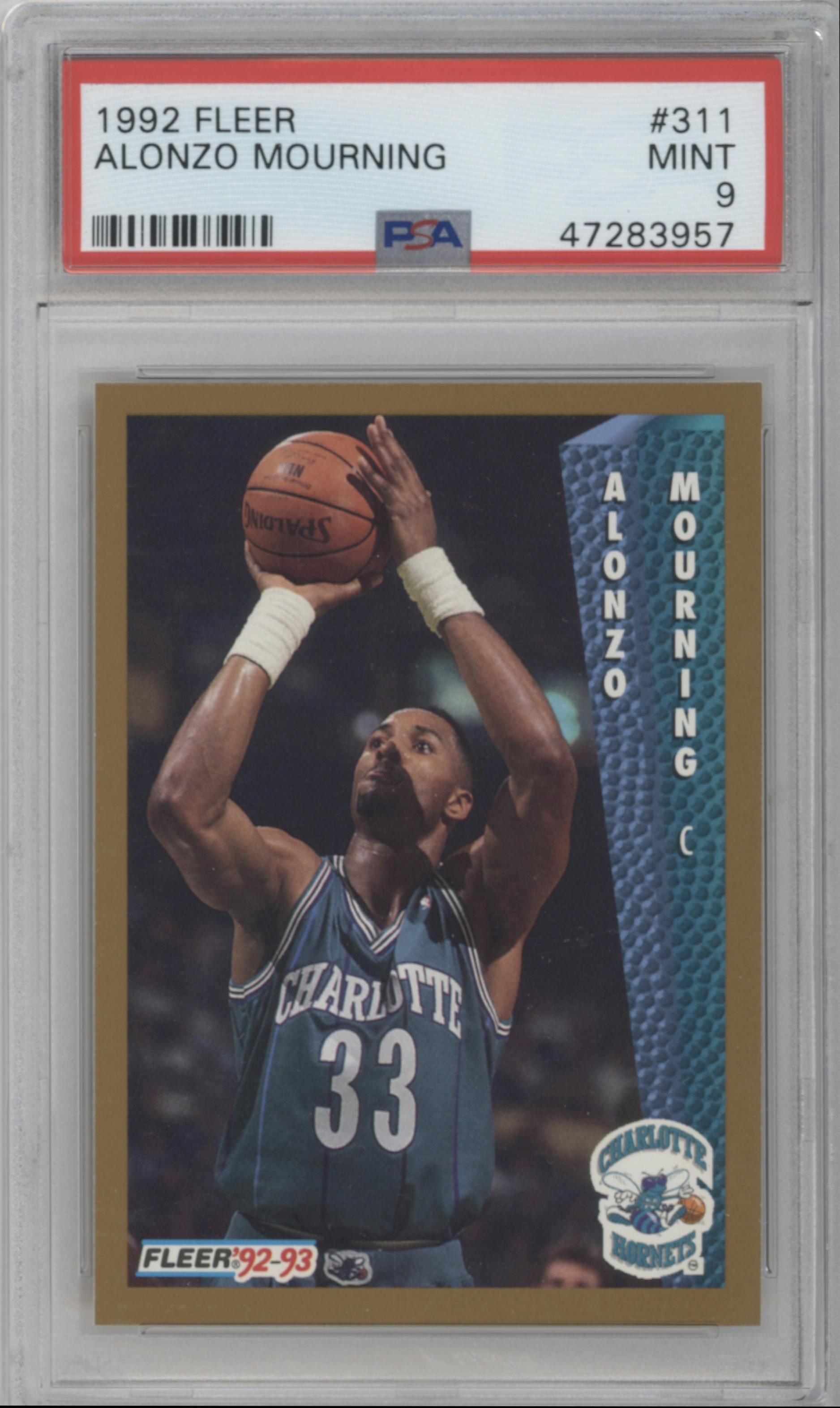 Alonzo Mourning from the 1992-93 Fleer  set graded by PSA and given an overall grade of 9.