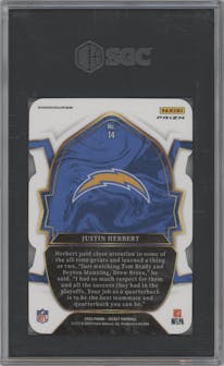 Justin Herbert from the 2022 Panini Select set featuring a Die-Cut Black/Red parallel graded by SGC and given an overall grade of 9.5.