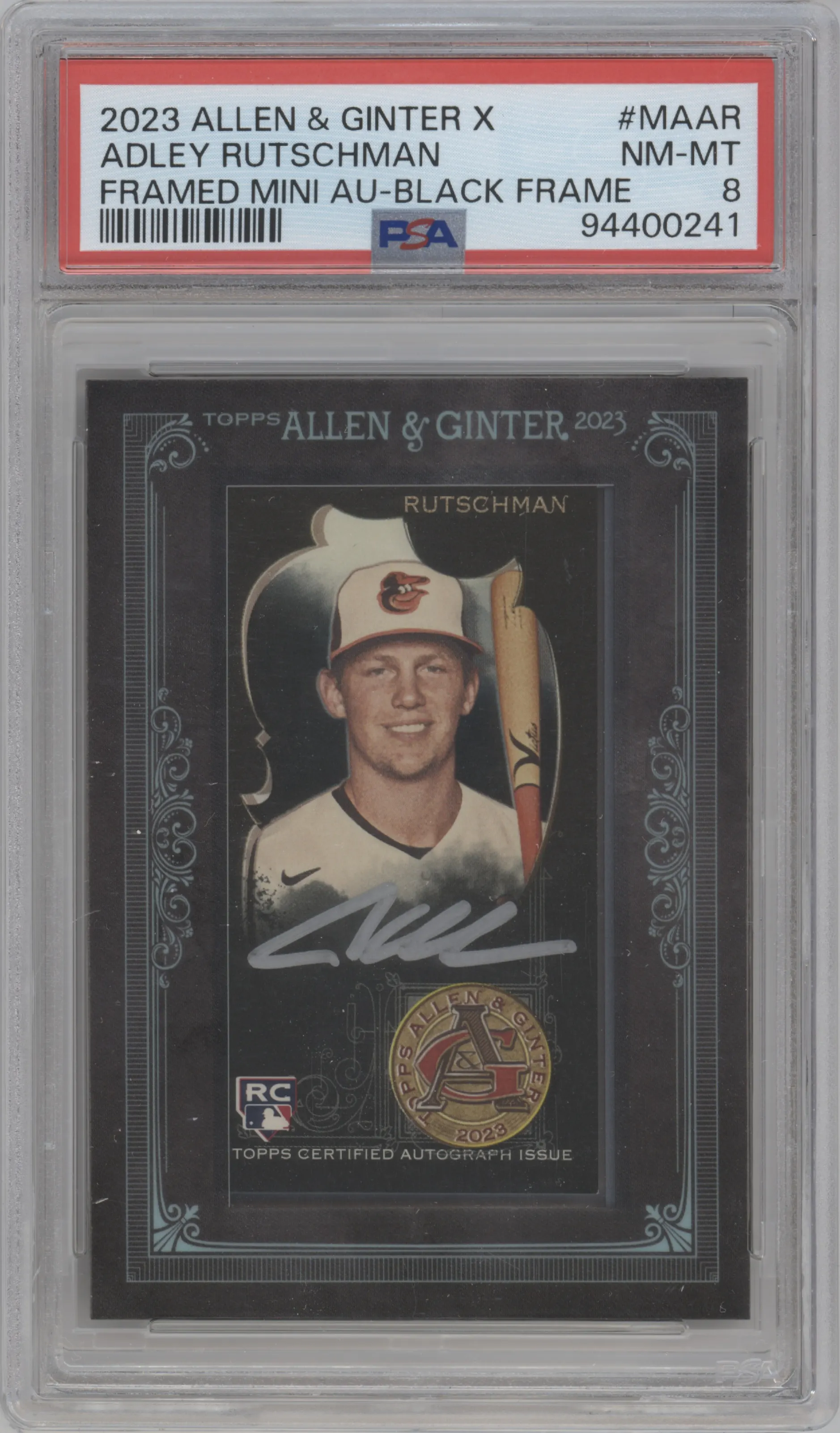 2023 Topps Allen & Ginter Frmd.Mini BB Auto Adley Rutschman Black Frame PSA 8