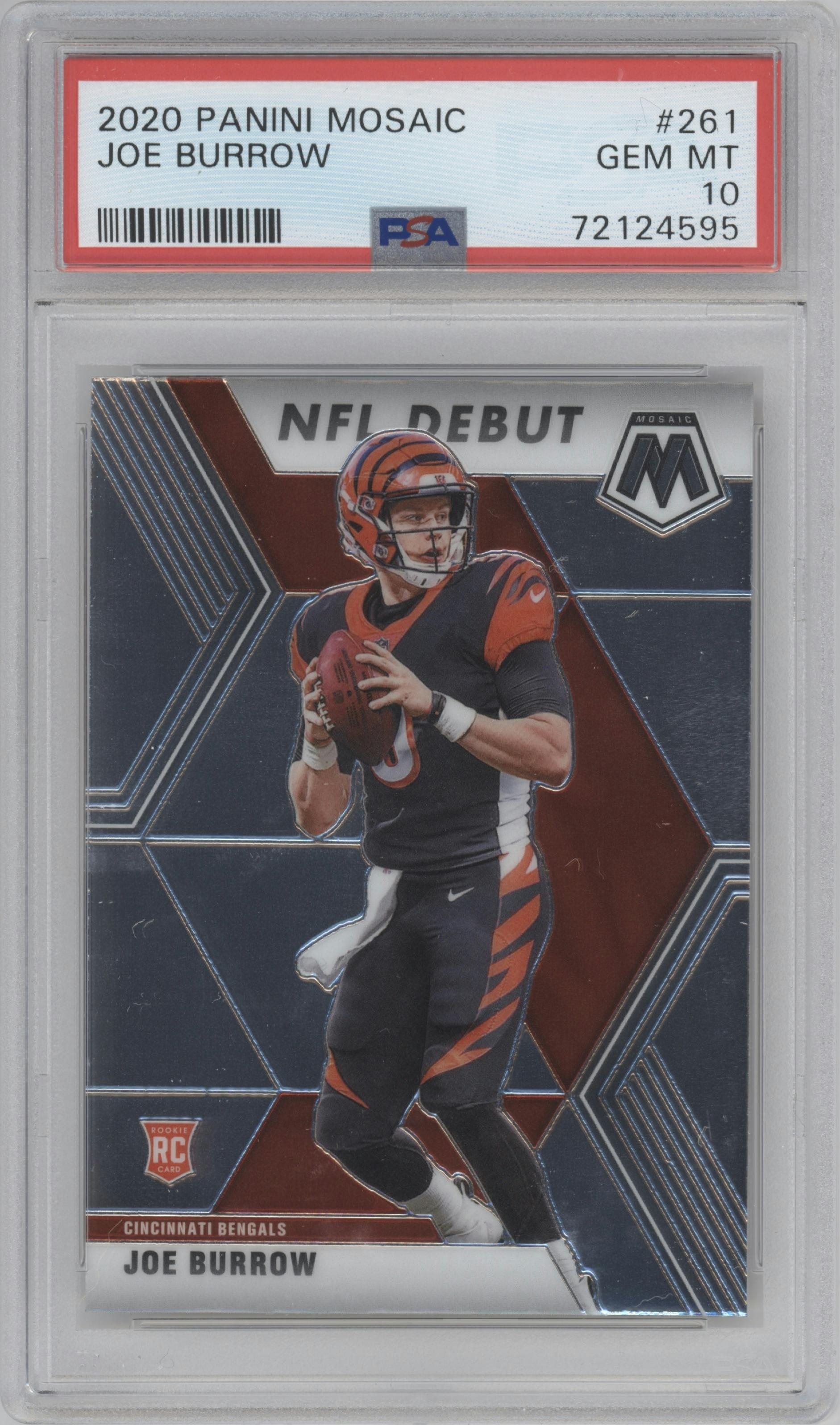 Joe Burrow from the 2020 Panini Mosaic set graded by PSA and given an overall grade of 10.