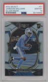 Jameson Williams from the 2022 Panini Select set featuring a Silver Prizm parallel graded by PSA and given an overall grade of 10.