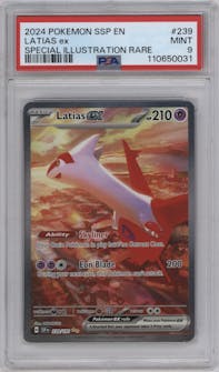 Latias ex from the 2024 Pokemon SV set graded by PSA and given an overall grade of 9.