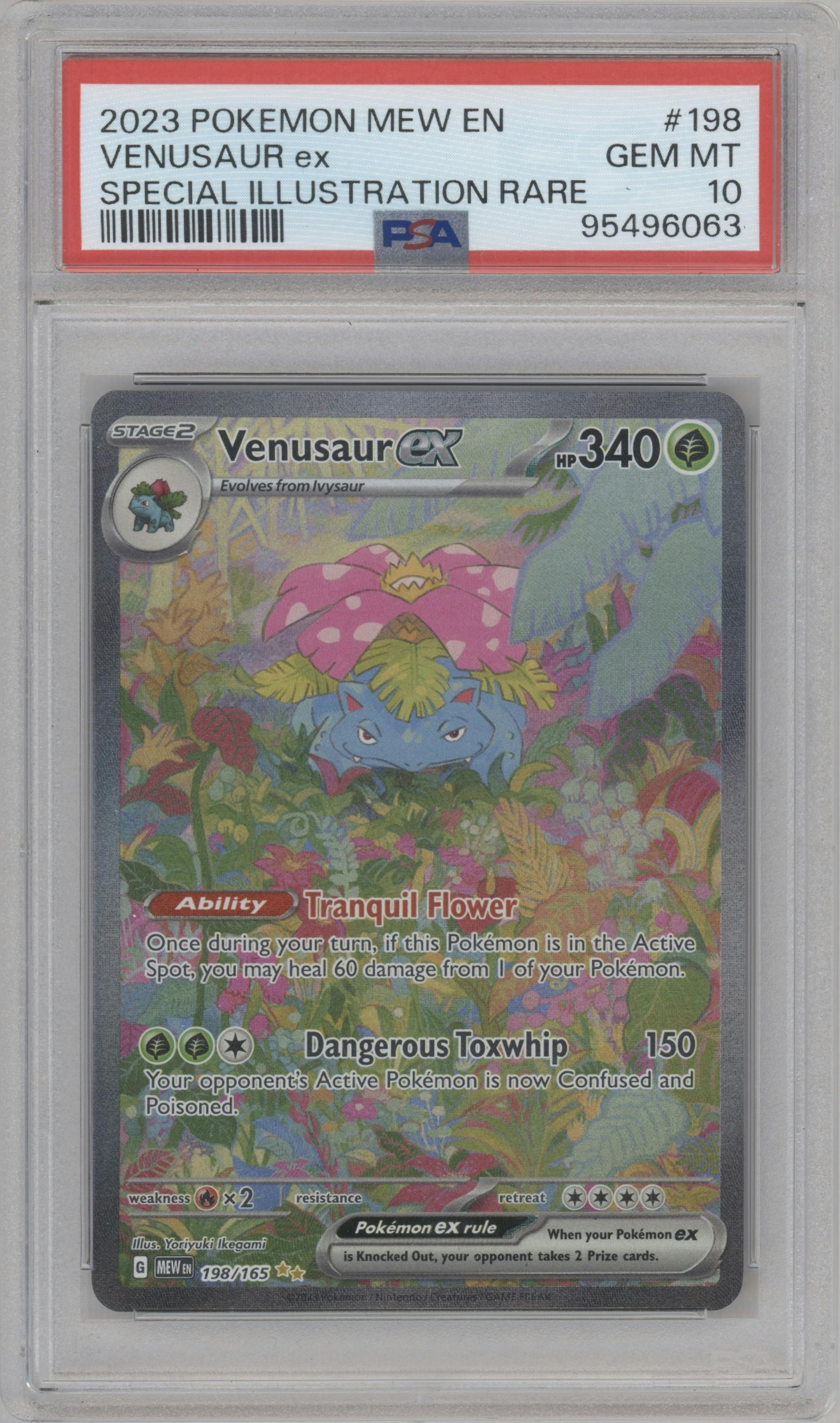 Venusaur ex from the 2023 Pokemon SV set graded by PSA and given an overall grade of 10.