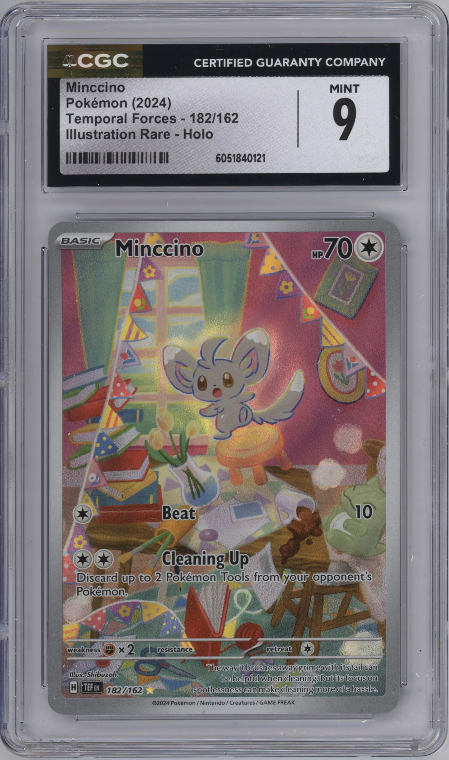 Minccino from the 2024 Pokemon SV set graded by CSG and given an overall grade of 9.