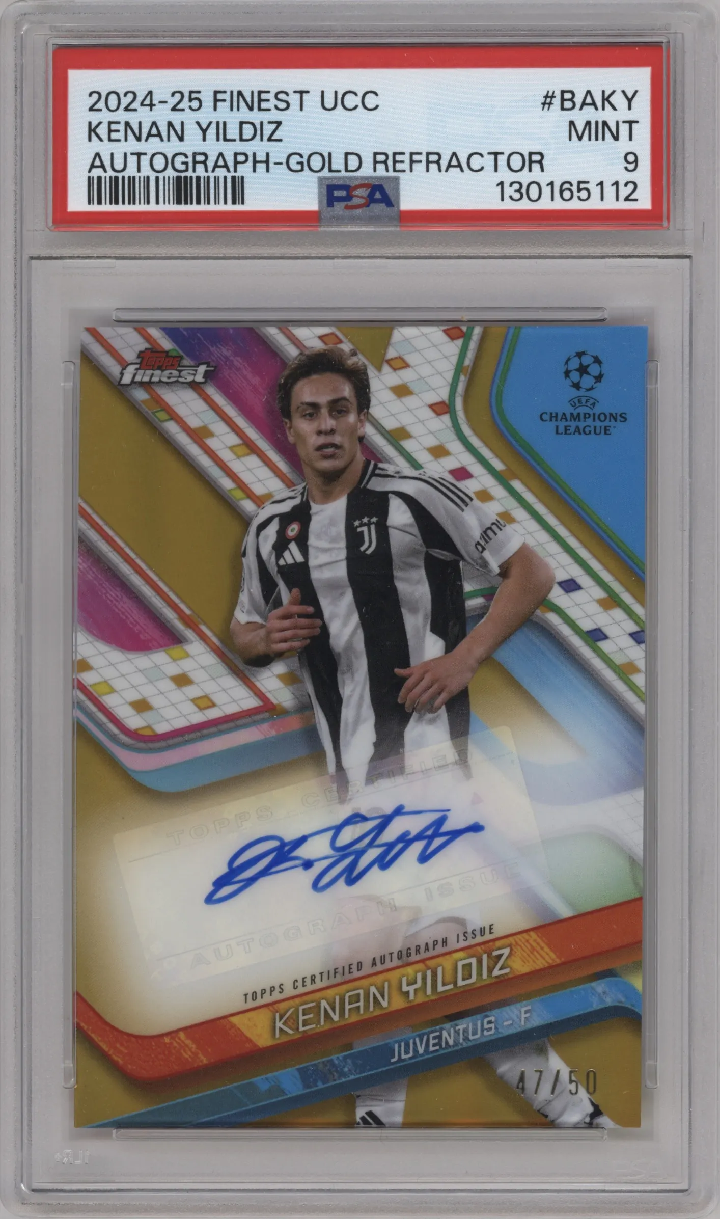 2024 Finest UEFA Club Competitions Auto Kenan Yildiz Gold Refractor PSA 9