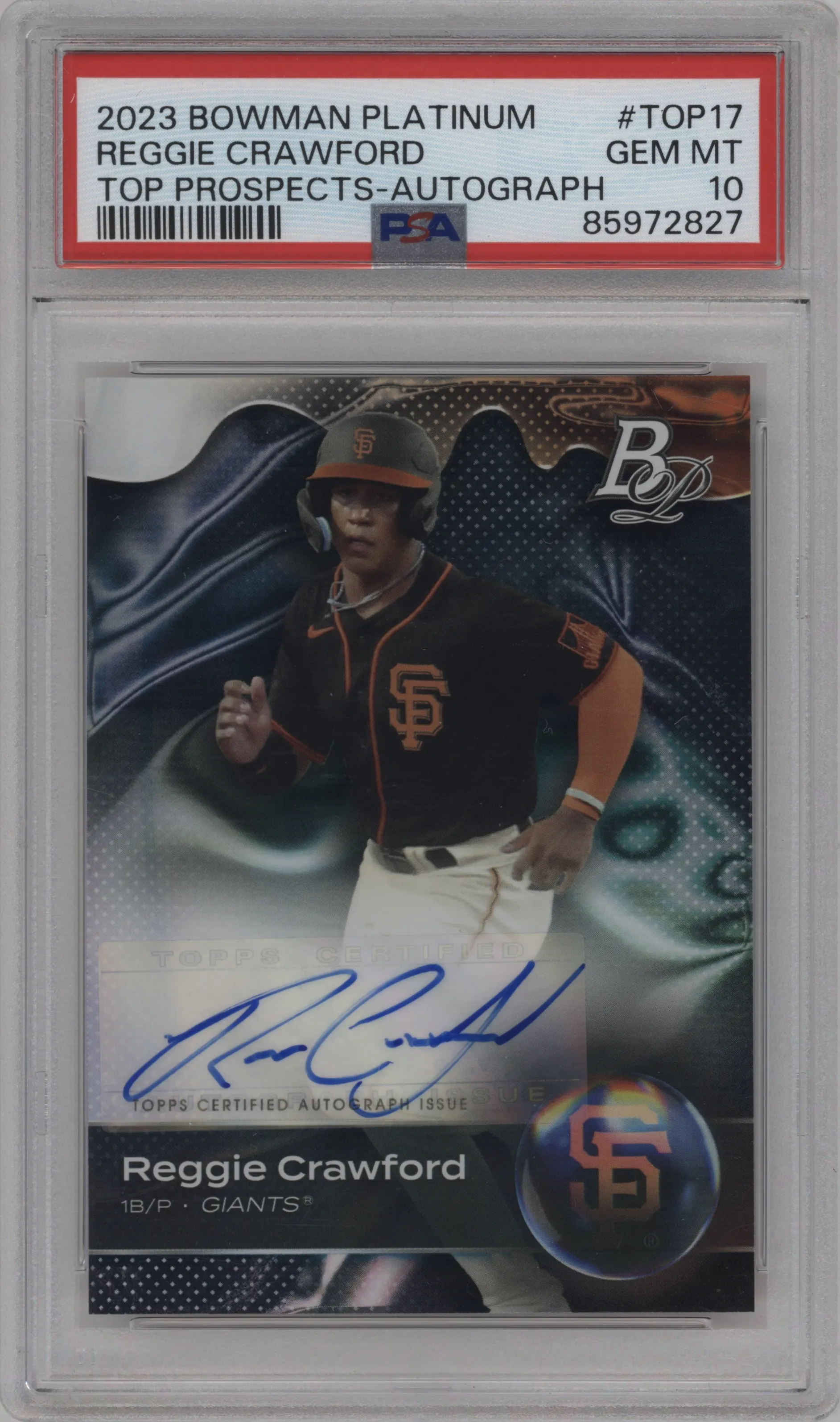2023 Bowman Platinum Top Pros.Auto Reggie Crawford PSA 10