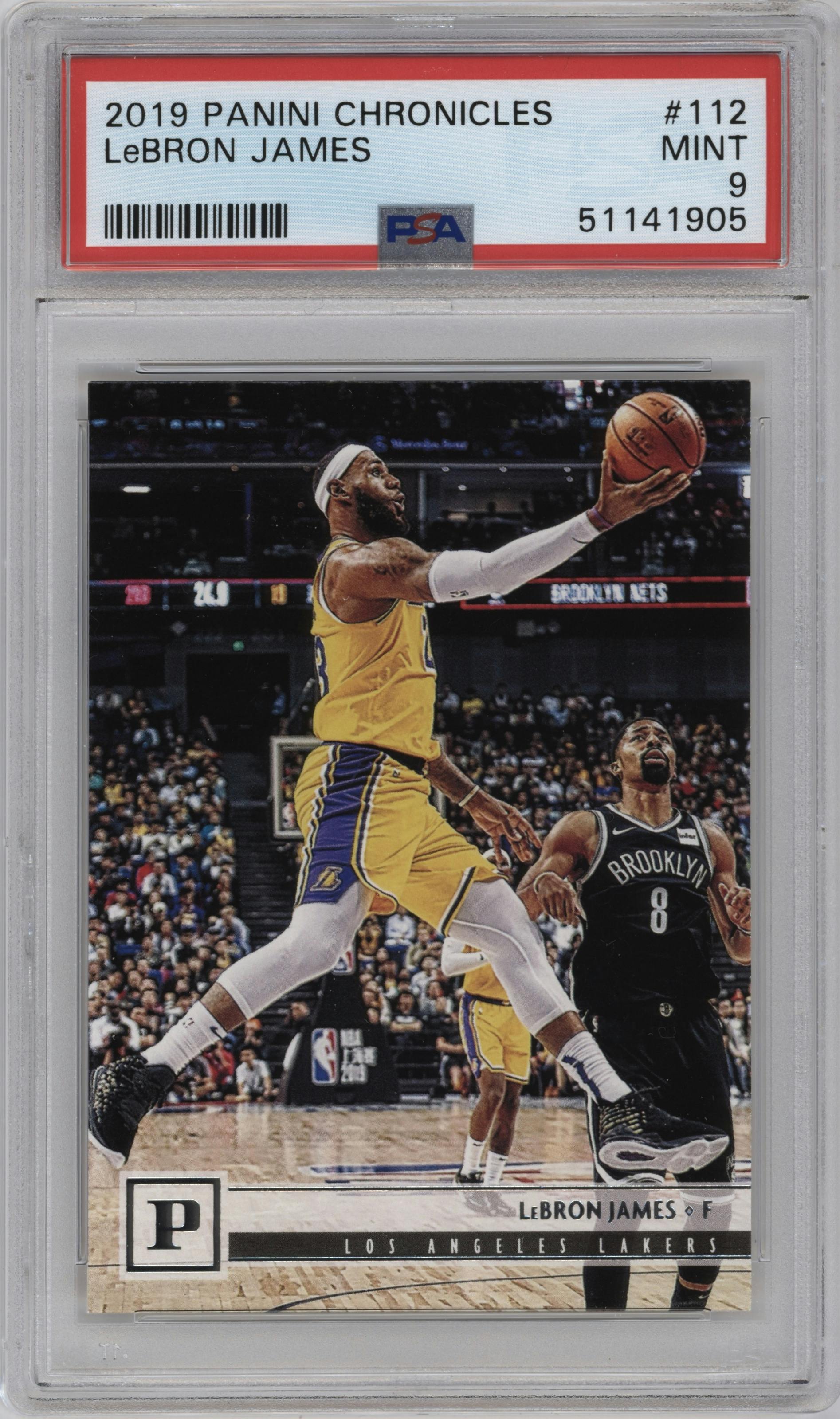 Lebron James from the 2019-20 Panini Chronicles  set graded by PSA and given an overall grade of 9.