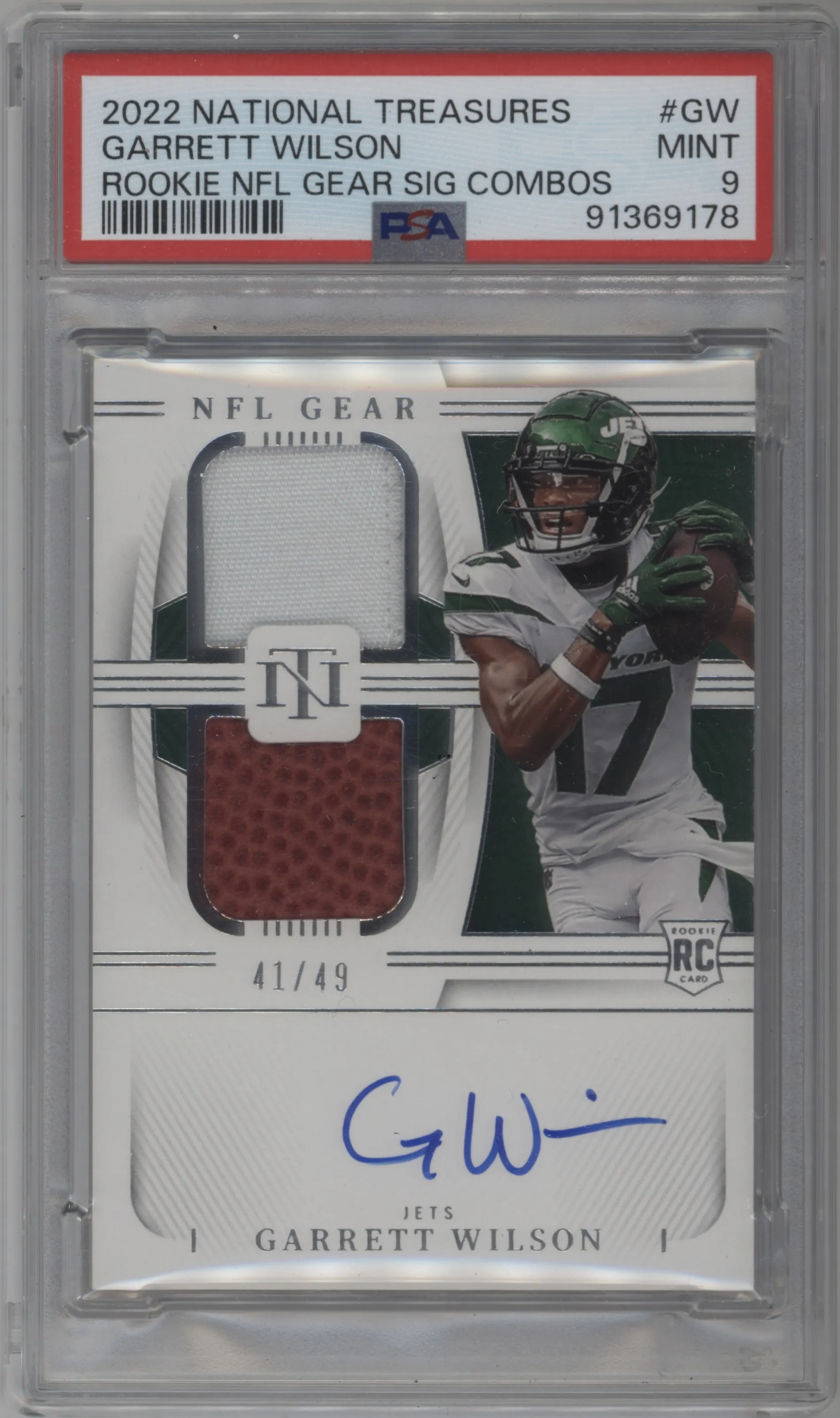 2022 Panini National Treasures Rke.NFL Gear Sig.Com. Garrett Wilson #RGS-GW PSA 9