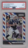 Tom Brady from the 2018 Panini Prizm set featuring a Red/White/Blue Prizm parallel graded by PSA and given an overall grade of 9.