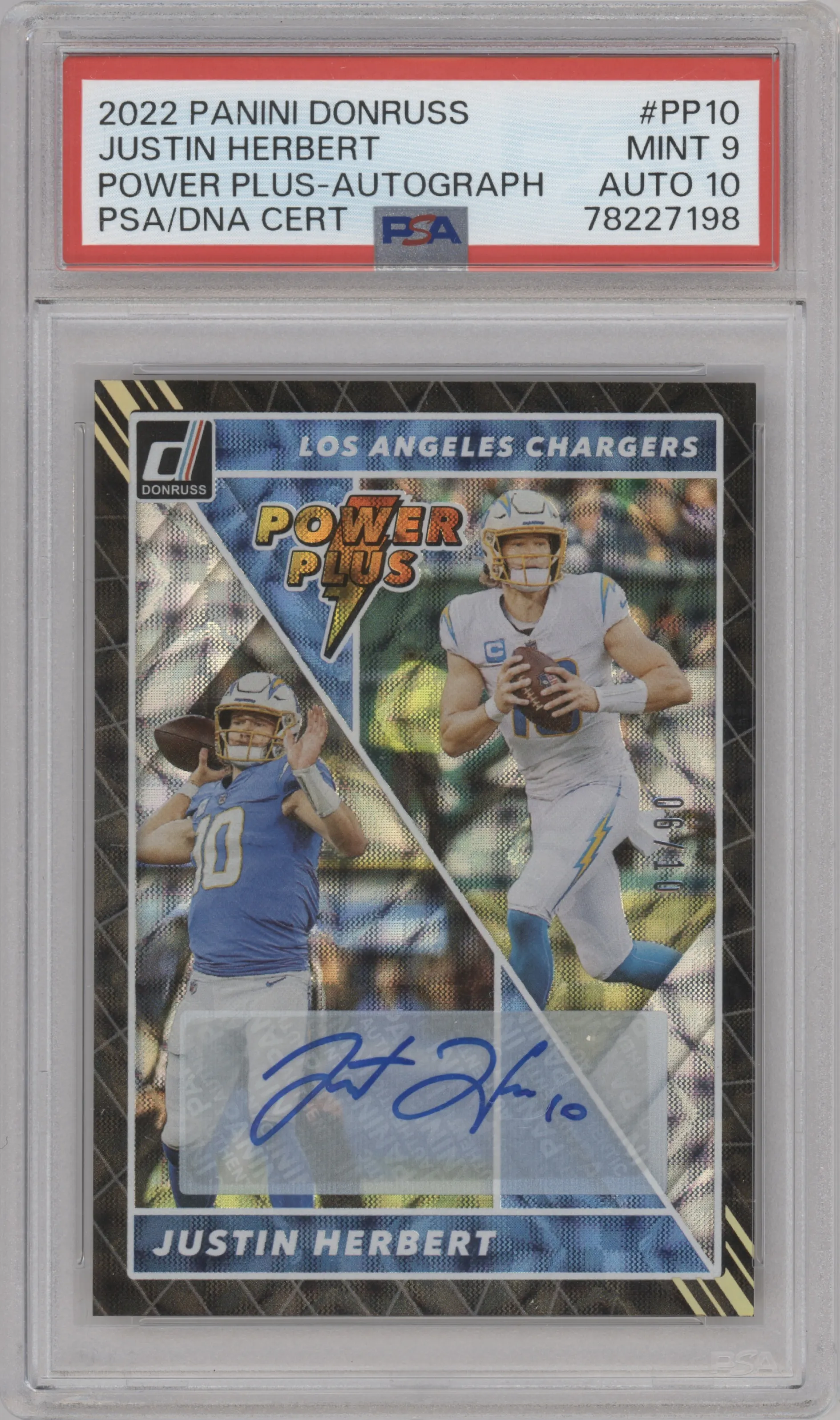 Justin Herbert from the 2022 Panini Donruss set graded by PSA and given an overall grade of 9.