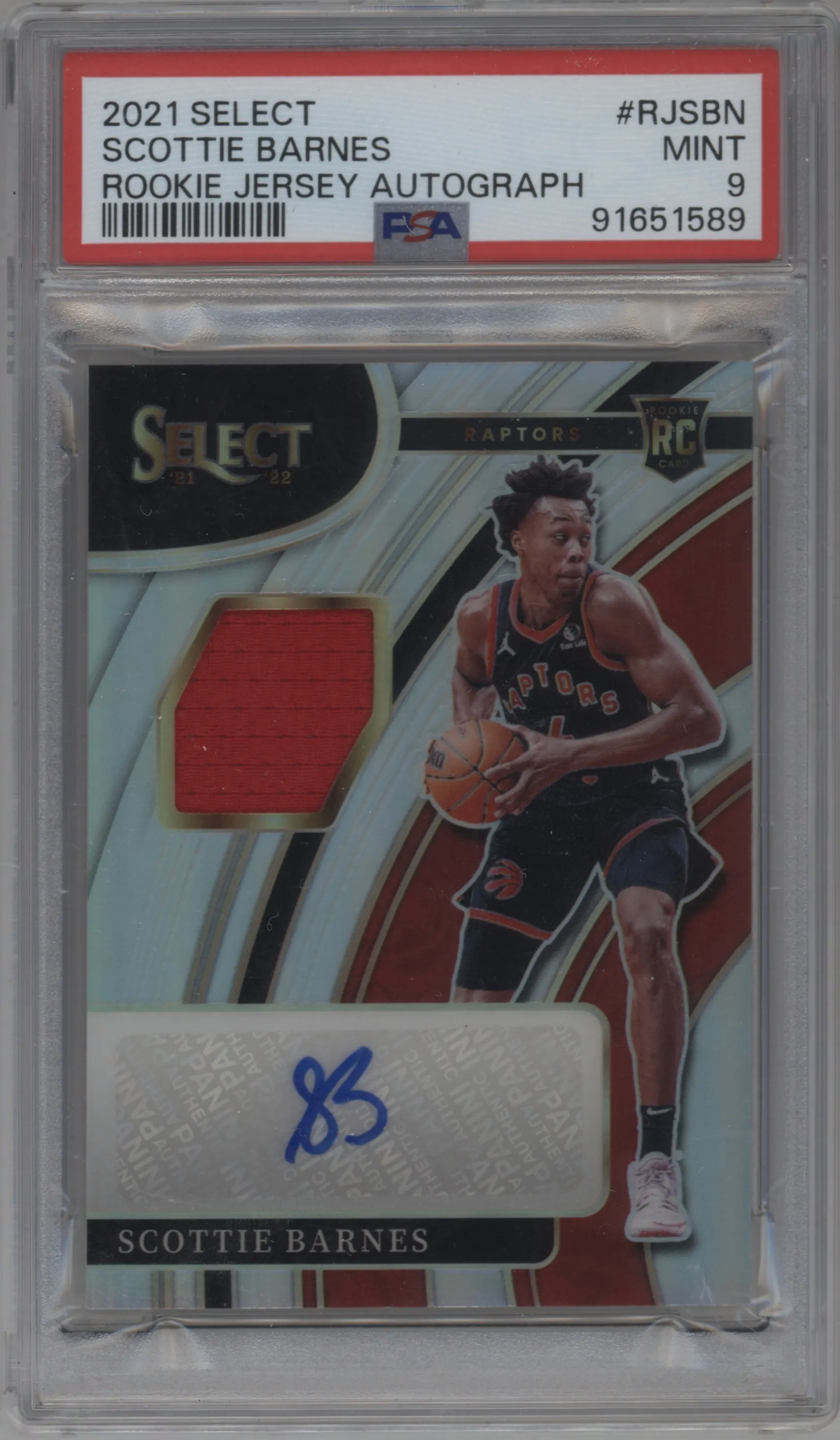2021 Panini Select Rke.Jrsy.Auto Scottie Barnes PSA 9