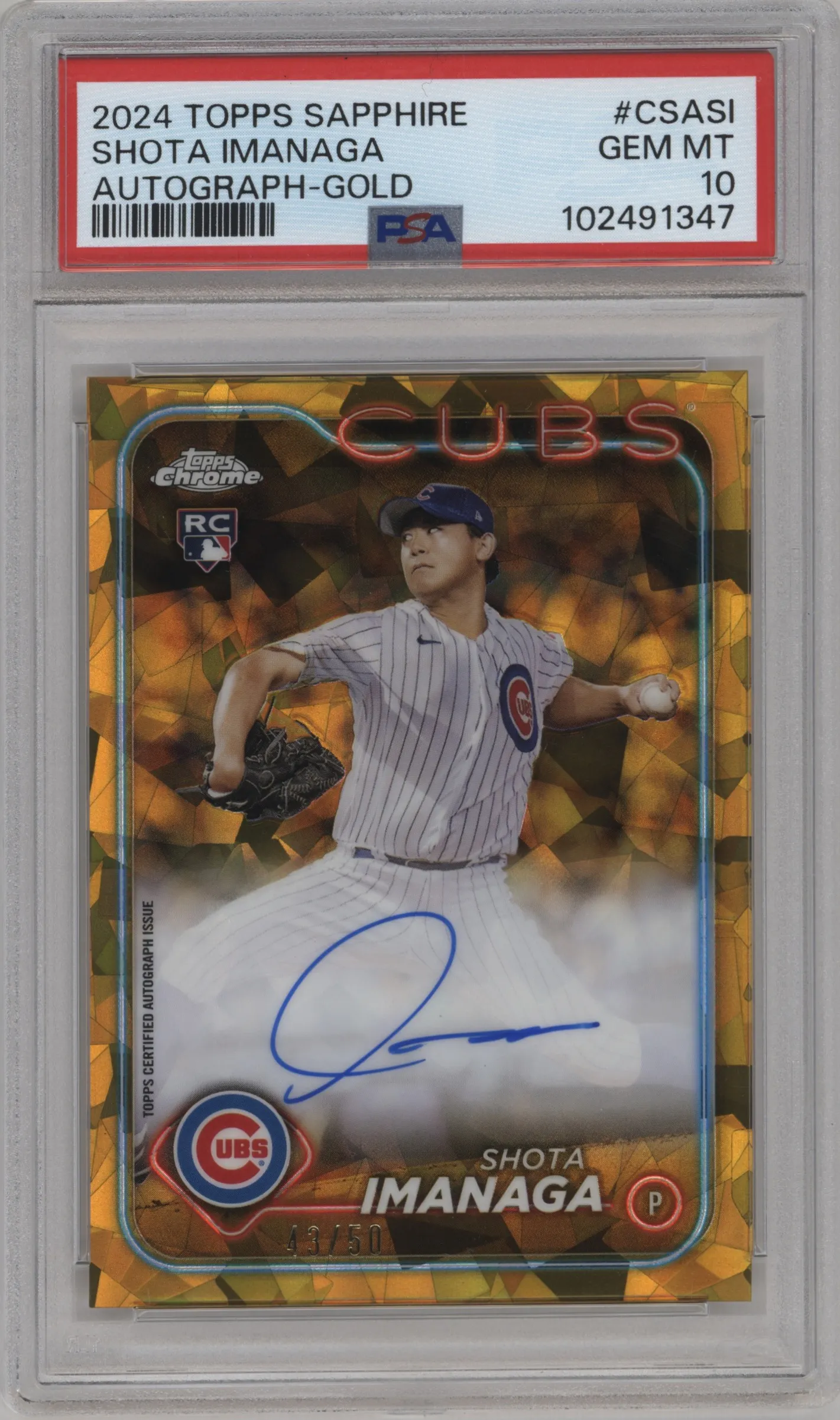 2024 Topps Chrome Sapphire Auto Shota Imanaga Gold PSA 10
