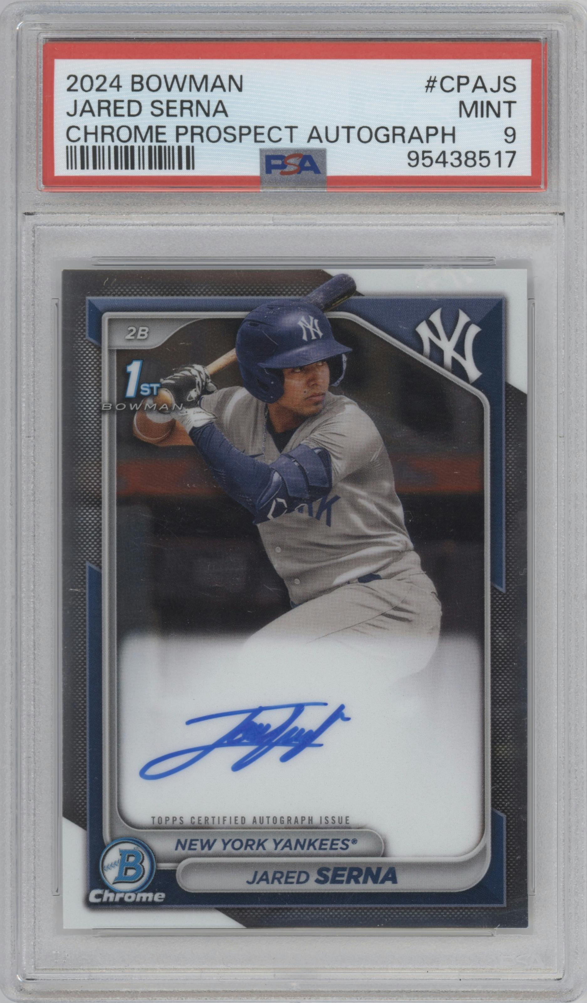 Jared Serna from the 2024 Bowman set graded by PSA and given an overall grade of 9.