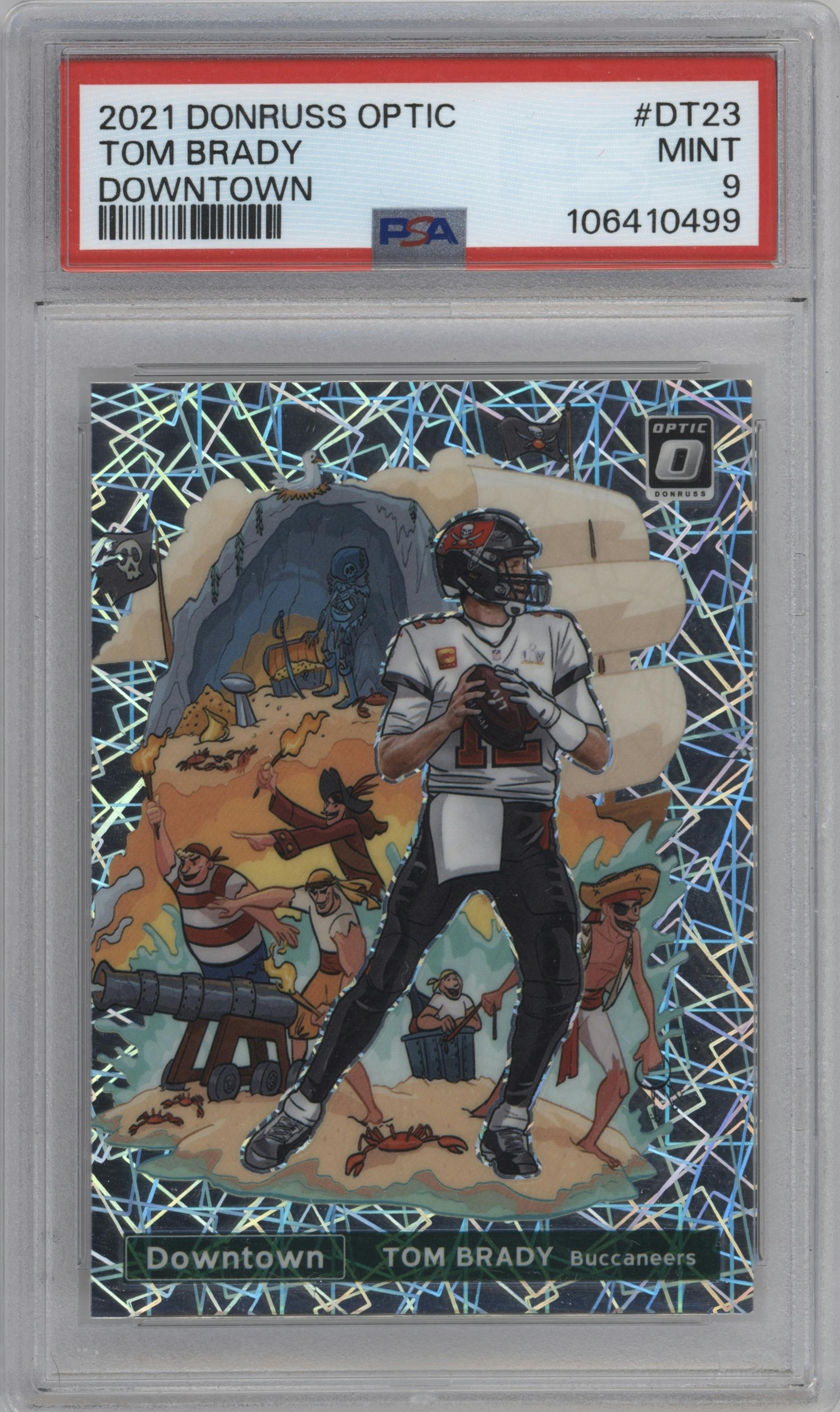 Tom Brady from the 2021 Panini Donruss Optic set graded by PSA and given an overall grade of 9.