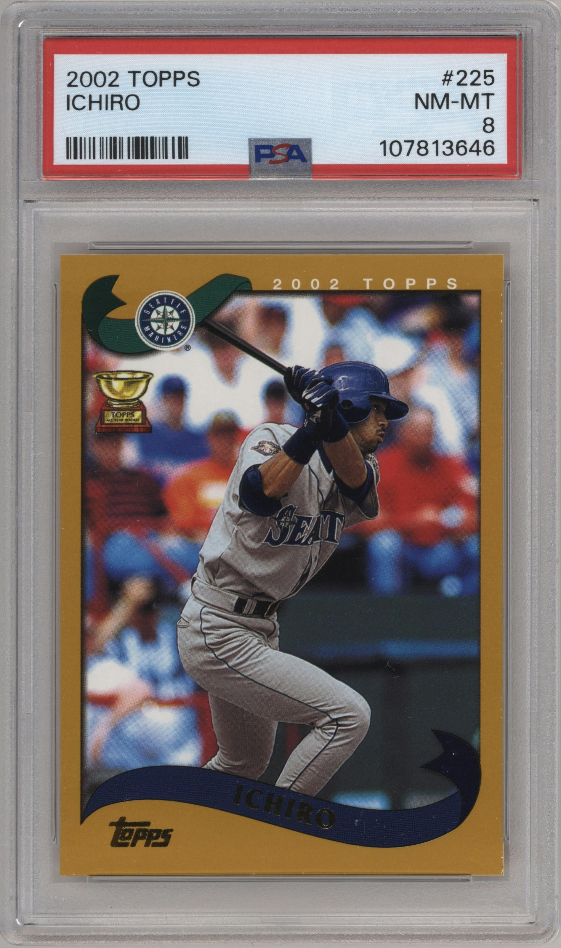 Ichiro Suzuki from the 2002 Topps set graded by PSA and given an overall grade of 8.