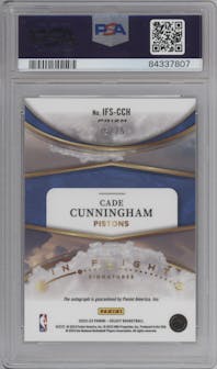 Cade Cunningham from the 2022-23 Panini Select set featuring a Red Prizm parallel graded by PSA and given an overall grade of 8.