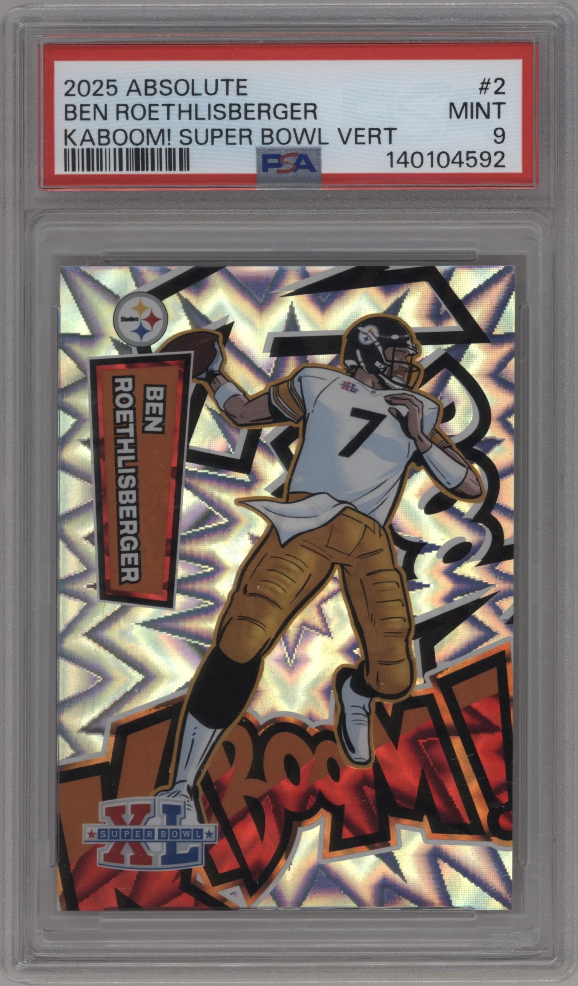 Ben Roethlisberger from the 2025 Panini Absolute set graded by PSA and given an overall grade of 9.