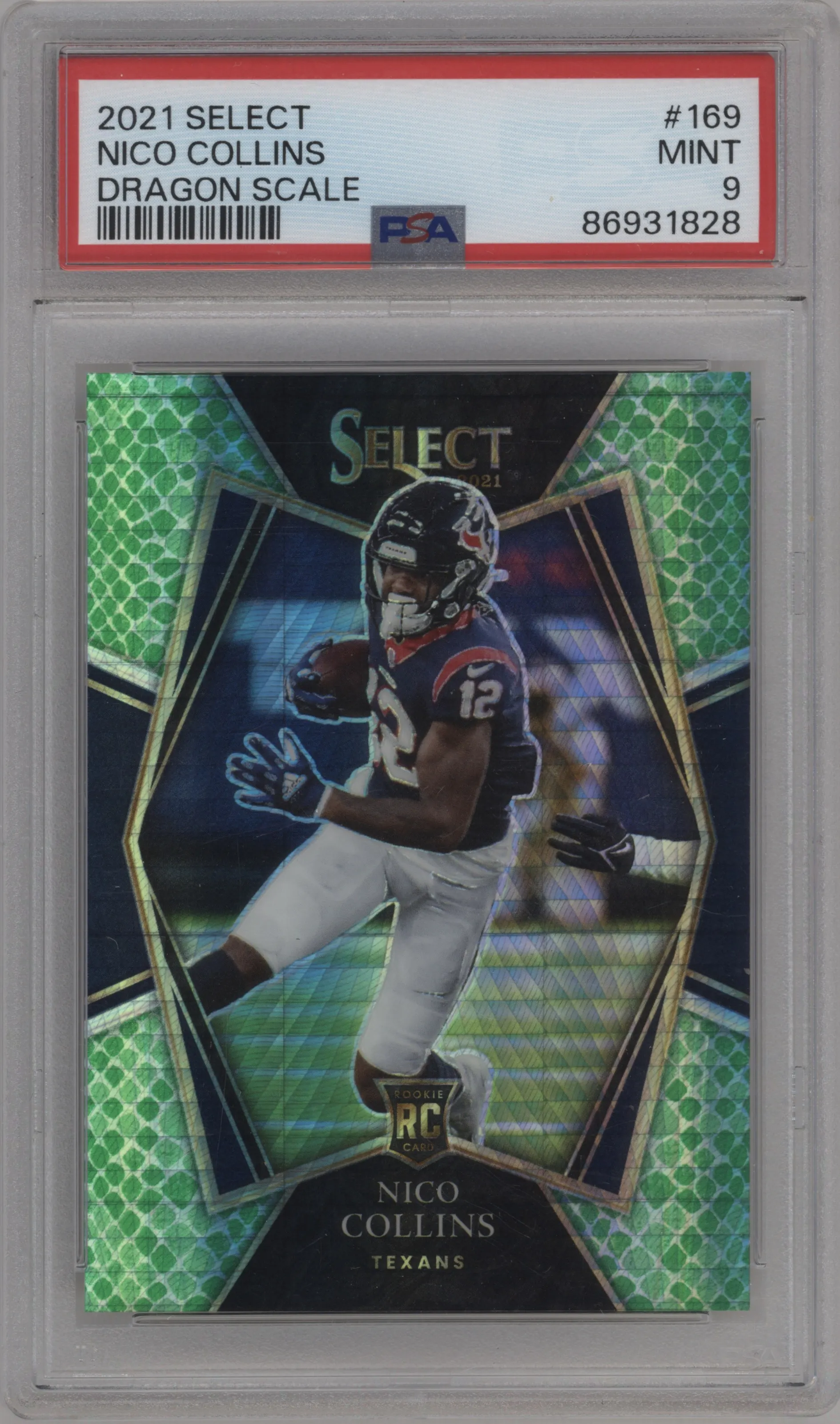 2021 Panini Select Pre.Lvl. Nico Collins Dragon Scale #169 PSA 9