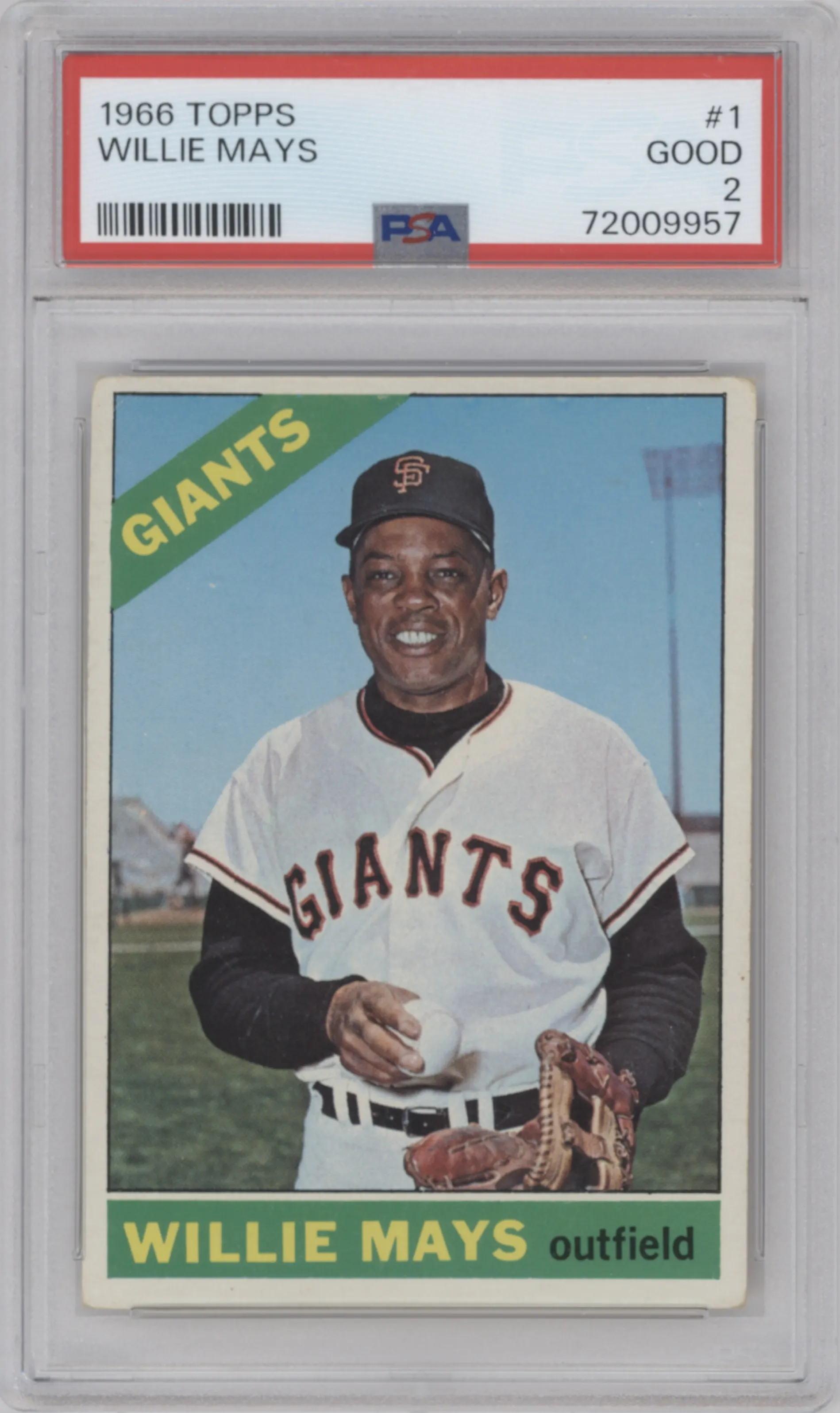 Willie Mays from the 1966 Topps set graded by PSA and given an overall grade of 2.
