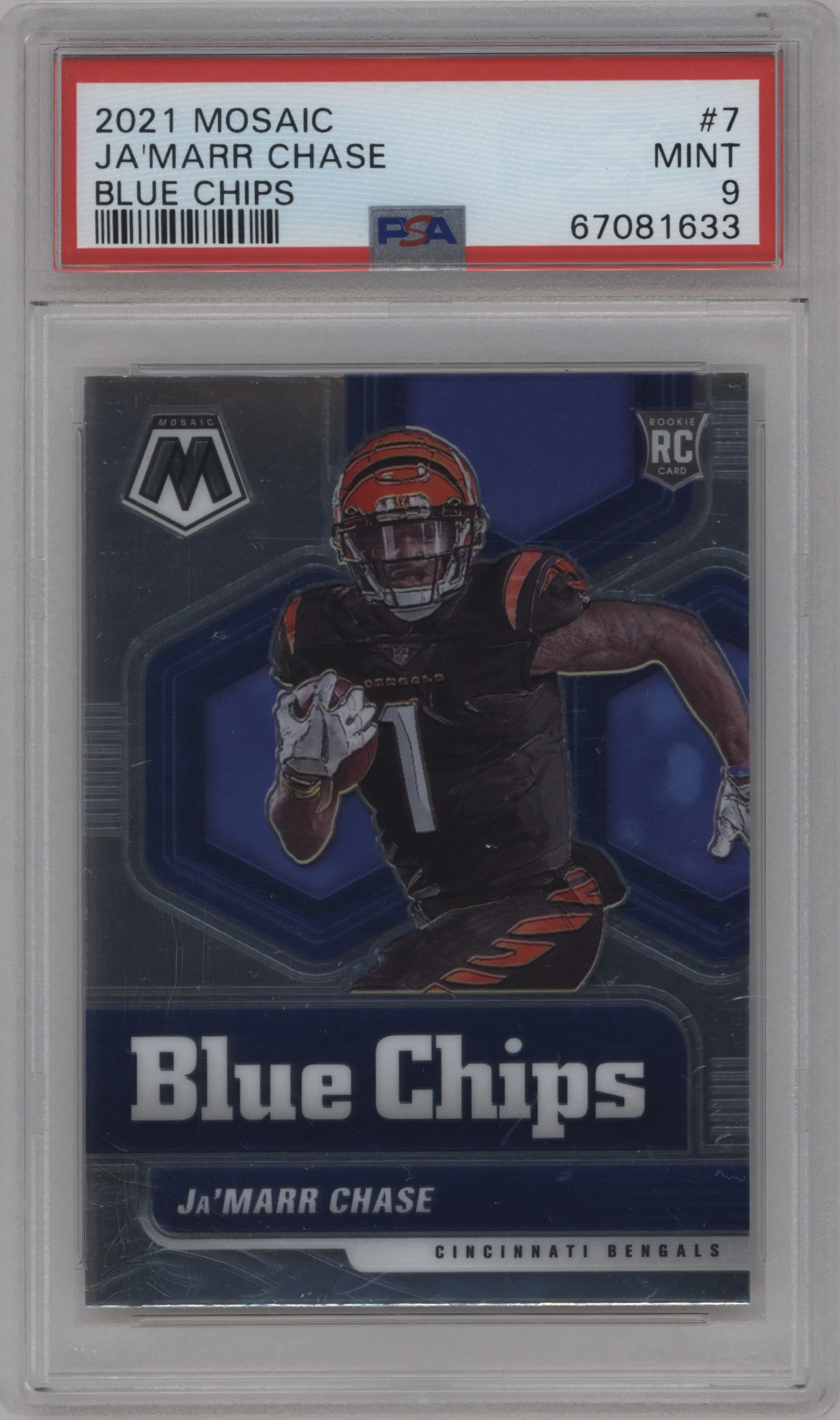 2021 Panini Mosaic Blue Chips Ja'Marr Chase PSA 9