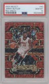 Jimmy Butler from the 2023-24 Panini Select  set featuring a Red Disco parallel graded by PSA and given an overall grade of 10.