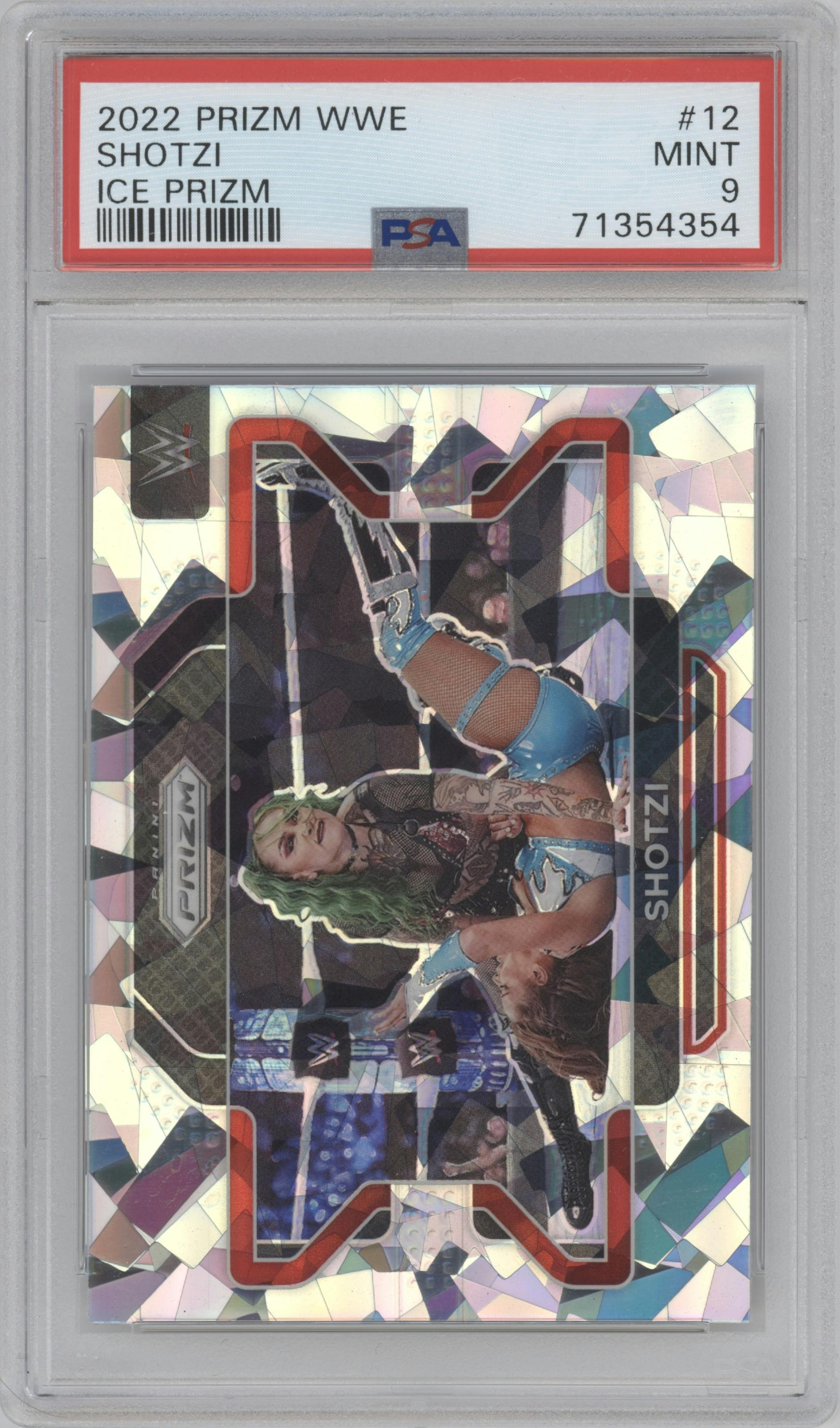 Shotzi from the 2022 Panini Prizm WWE Debut Edition  set featuring a Ice Prizm parallel graded by PSA and given an overall grade of 9.