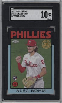 Alec Bohm from the 2021 Topps Chrome set graded by SGC and given an overall grade of 10.